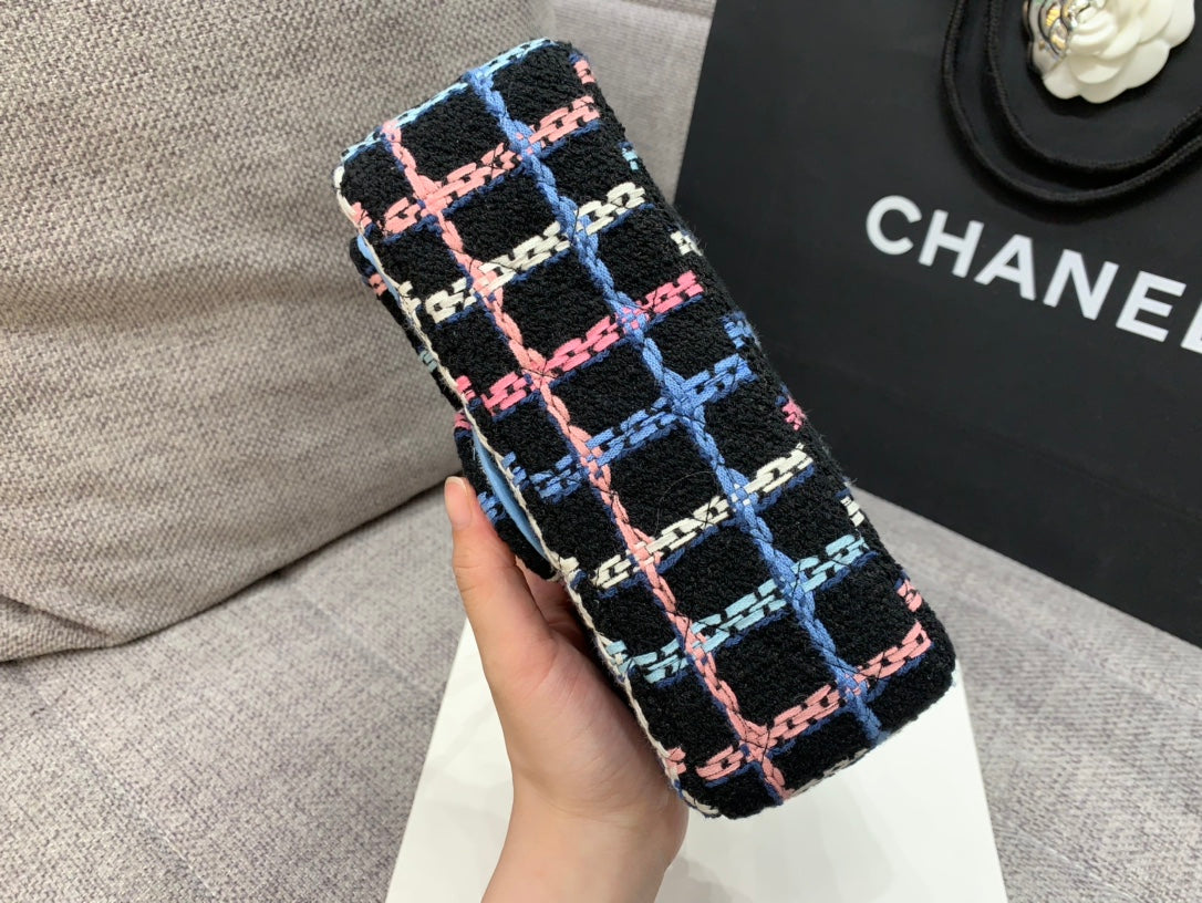CHLNavy Sparkle Tweed Classic Mini Rectangular GlamIap Bag For Women 20cm/7.5in