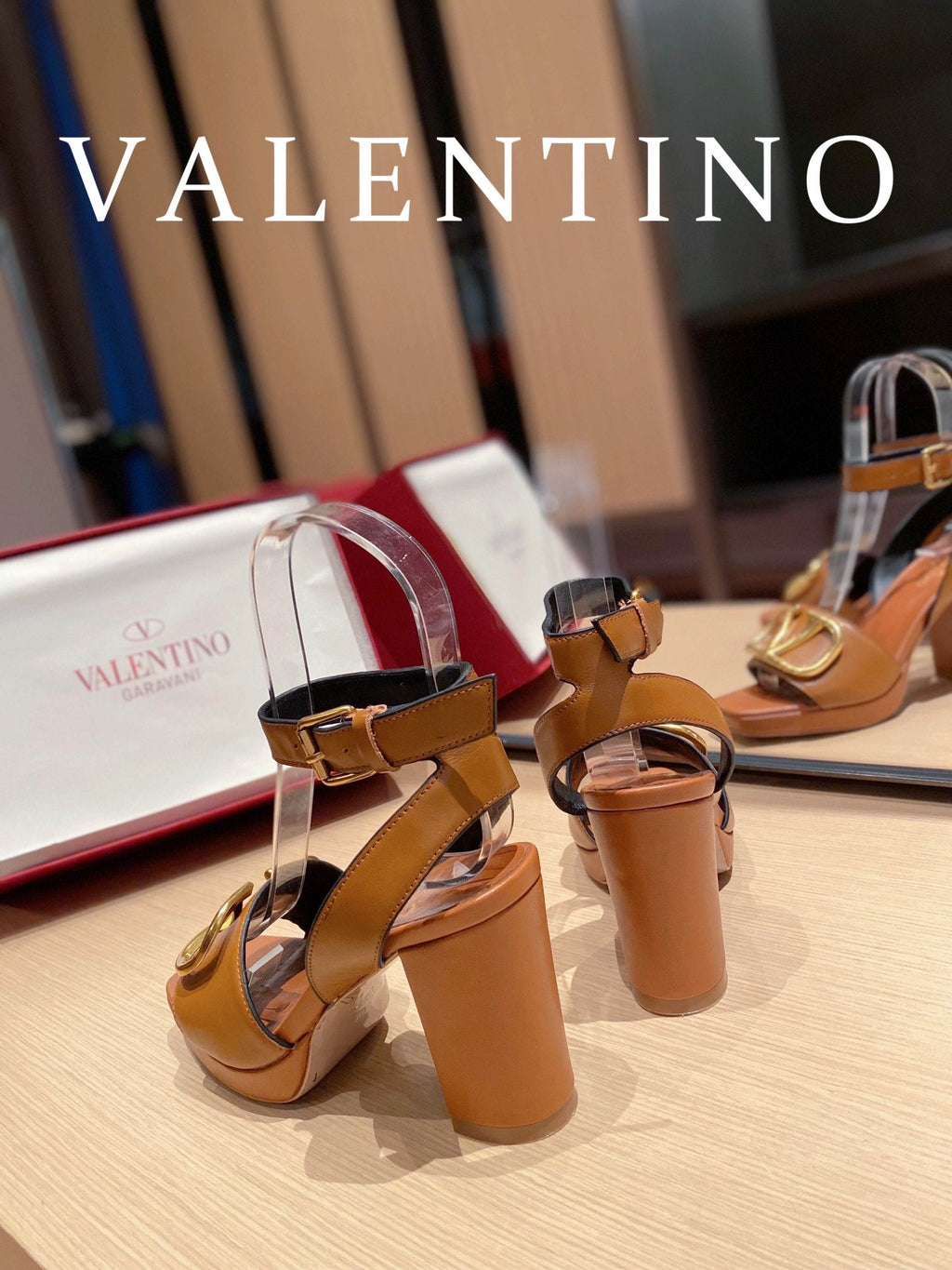Valentino Garavani Strap Heeled Sandals With V Logo Signature EmbellisGLAMIent Orange For Women