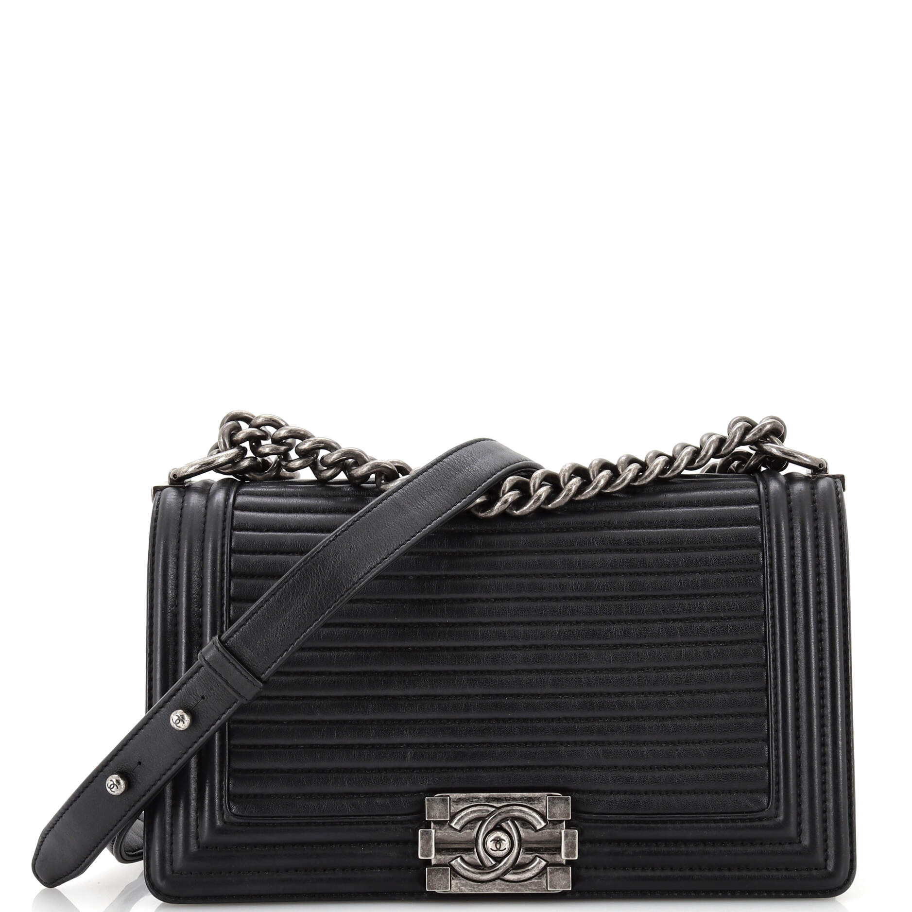 CHANEL Boy Flap Bag Horizontal Quilted Lambskin Old Medium