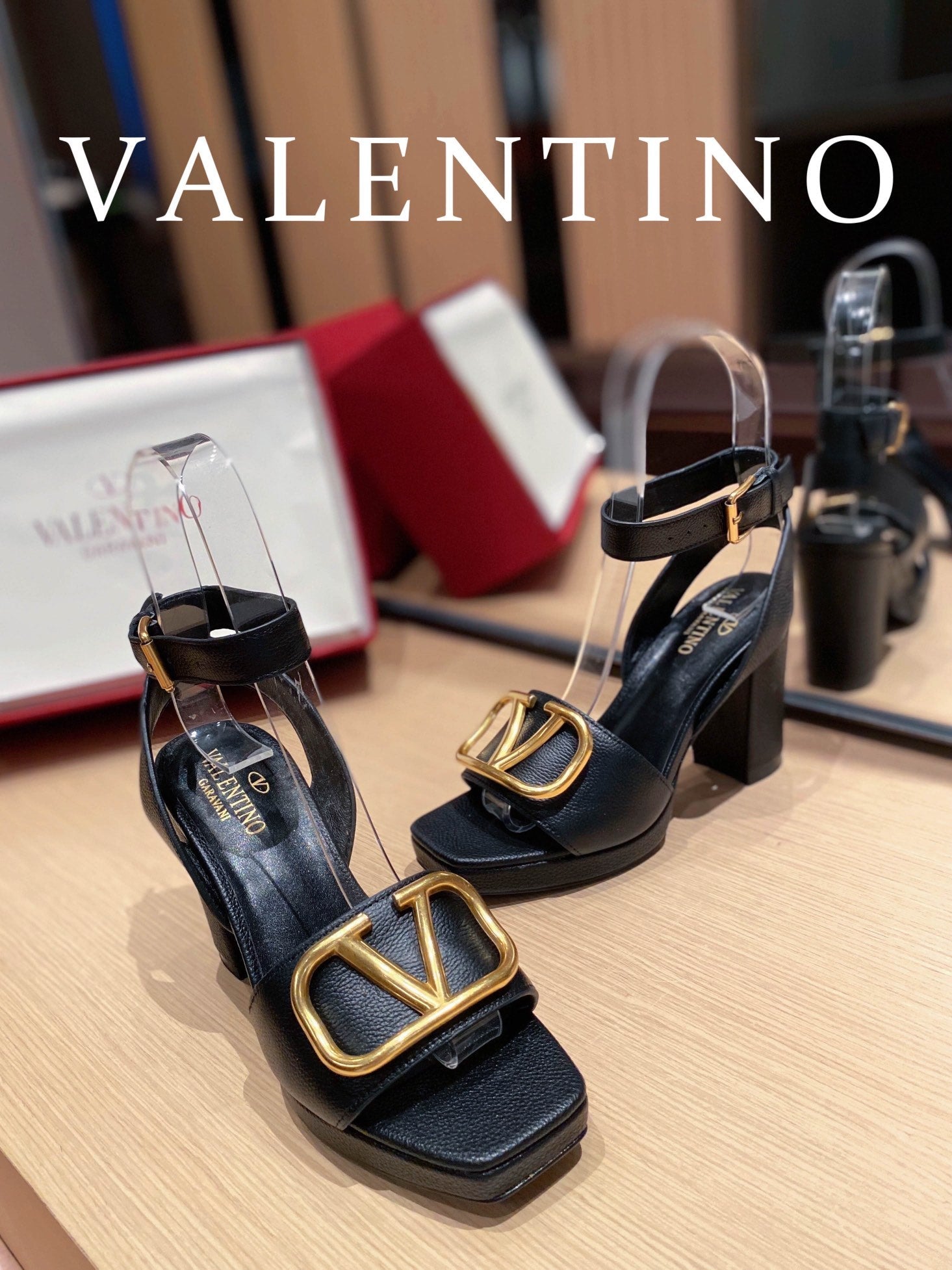 Valentino Garavani Strap Heeled Sandals With V Logo Signature EmbellisGLAMIent Black For Women