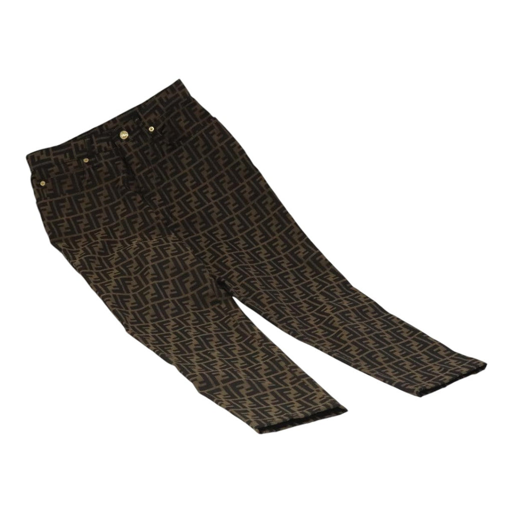 FENDI Zucca Canvas Pants 43 Black Brown FF6052
