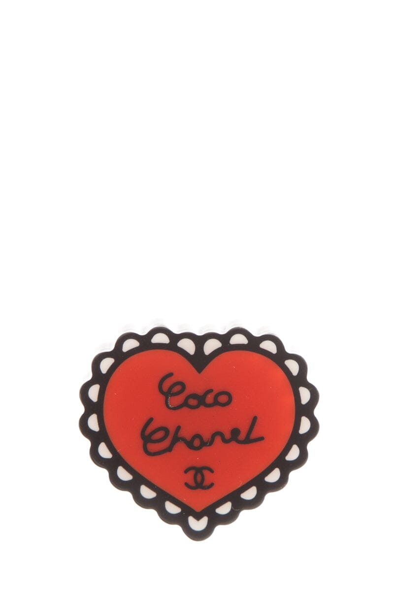 Chanel Coco Chanel  Red & Black Enamel Heart Pin
