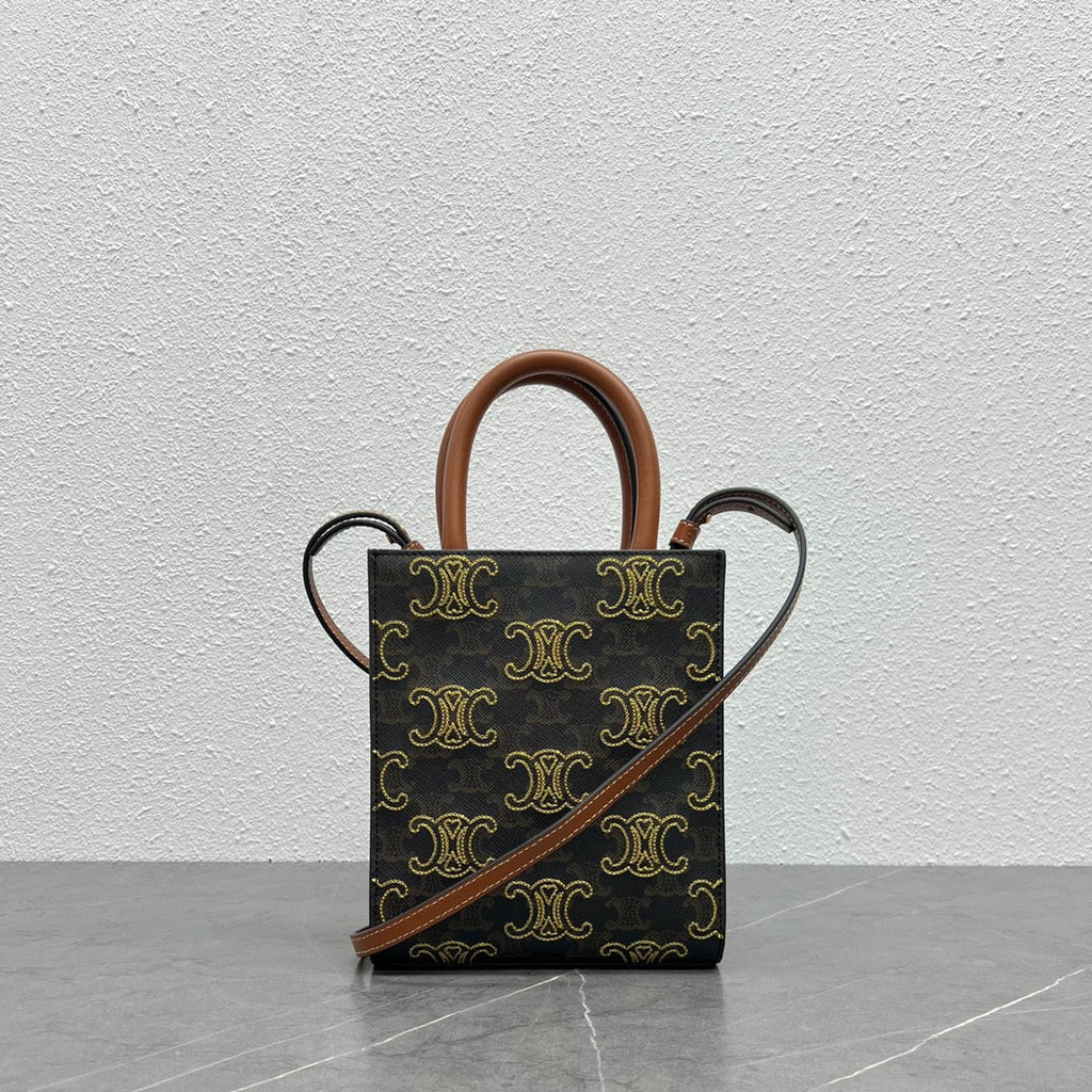 GLAMI Mini Folco In Triomphe Canvas With Triomphe Heart Embroidery Brown For Women 8in/20cm