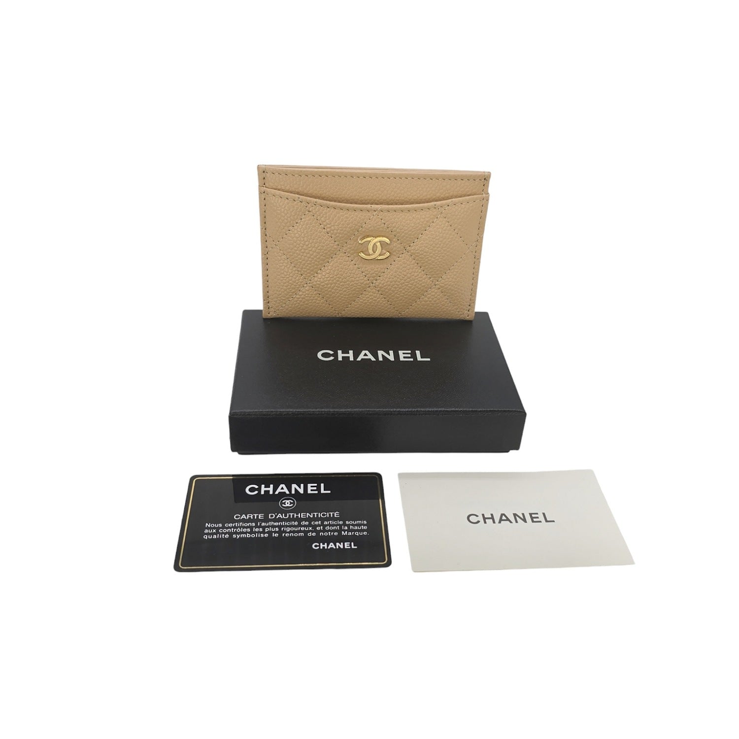 Chanel Interlocking CC Caviar Card Holder Beige