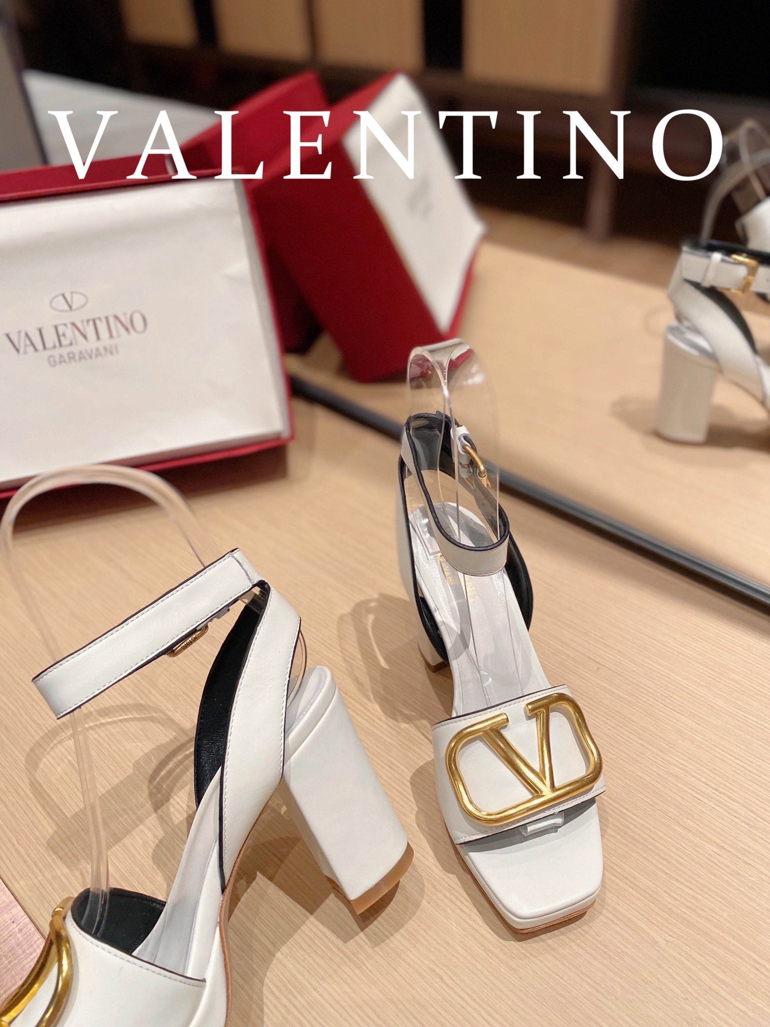 Valentino Garavani Strap Heeled Sandals With V Logo Signature EmbellisGLAMIent White For Women