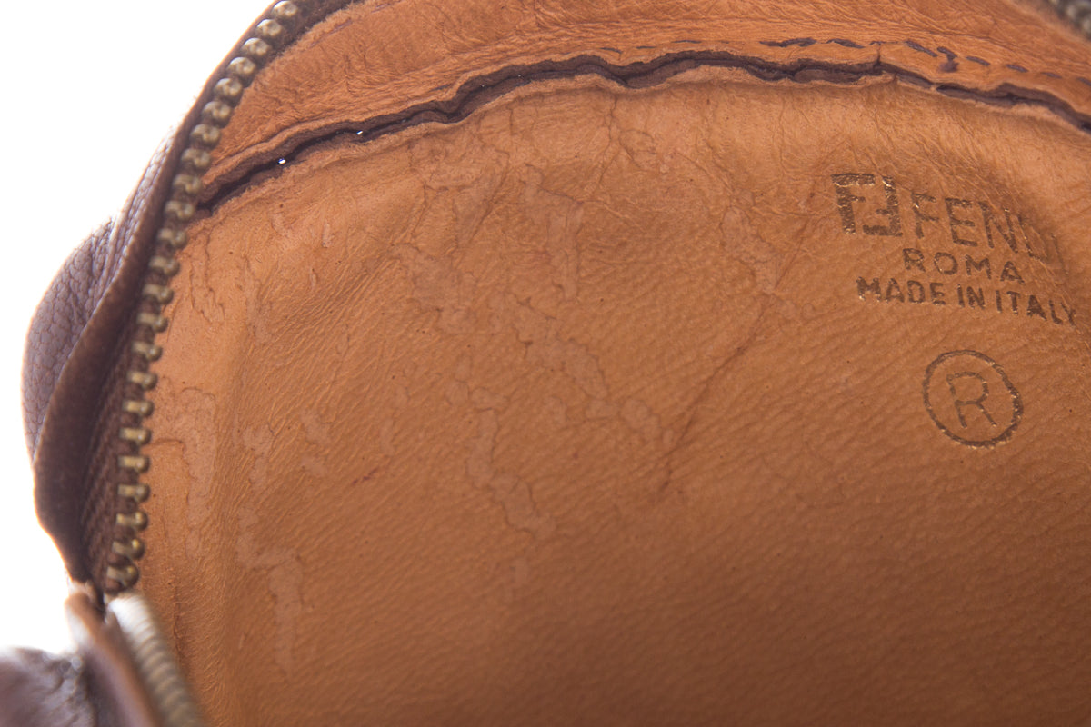 Fendi Vintage Brown Embosssed Leather Zucca Pouch