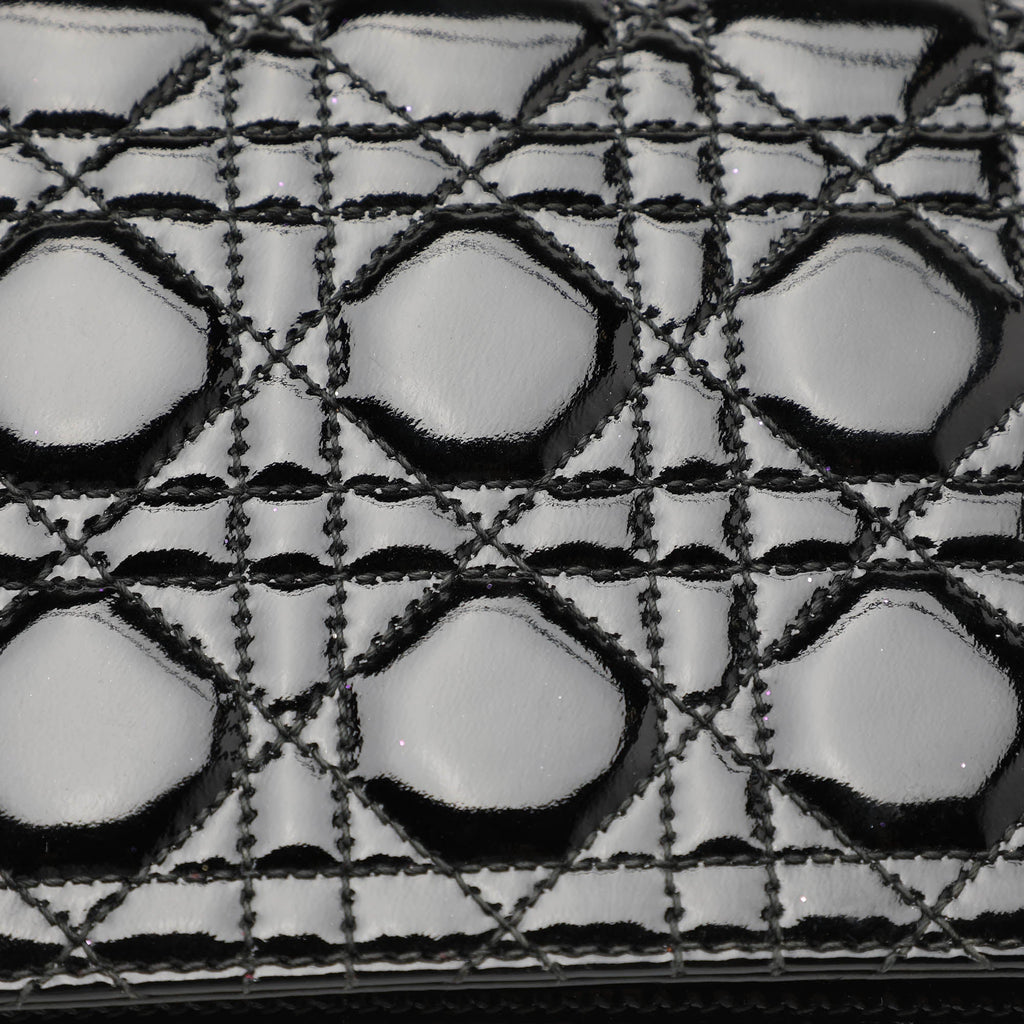 Dior Black Quilted Cannage Patent Leather Lady Dior Chain Clutch..