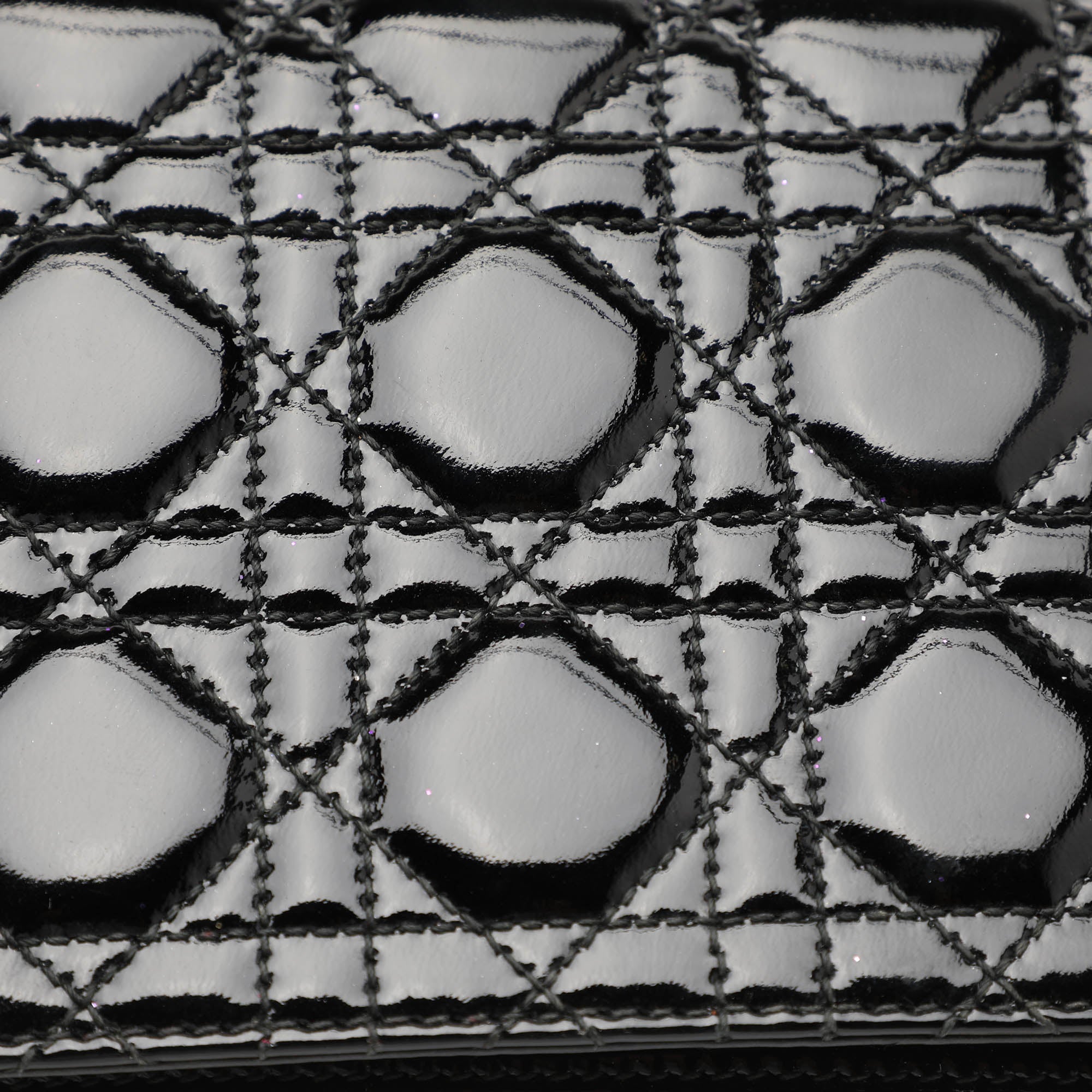 Dior Black Quilted Cannage Patent Leather Lady Dior Chain Clutch..