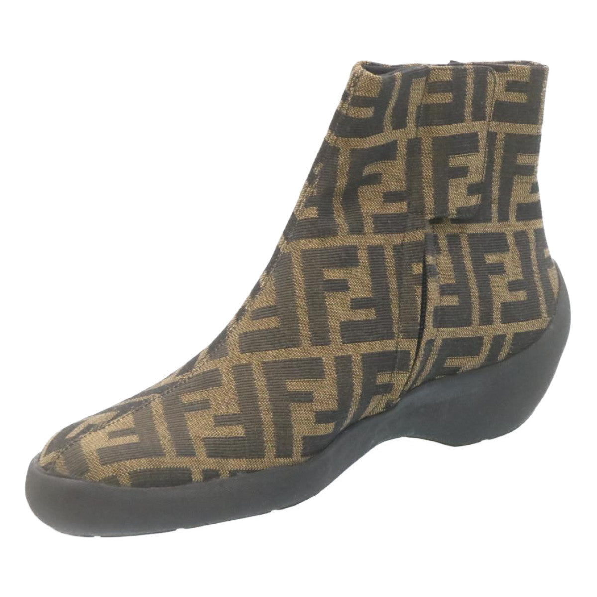 FENDI Short boots Zucca Canvas Black Brown fm1115