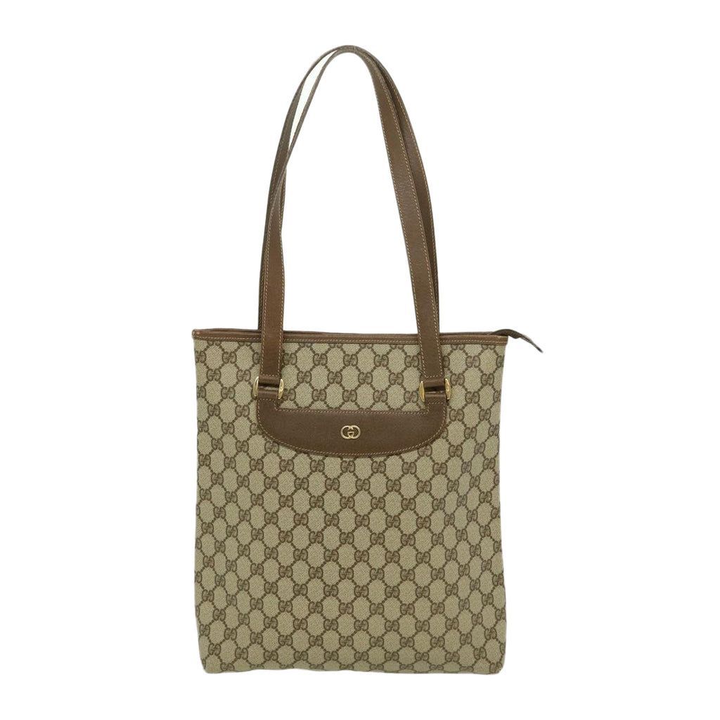 GUCCI GG Canvas Shoulder Bag PVC Leather Beige fm1310