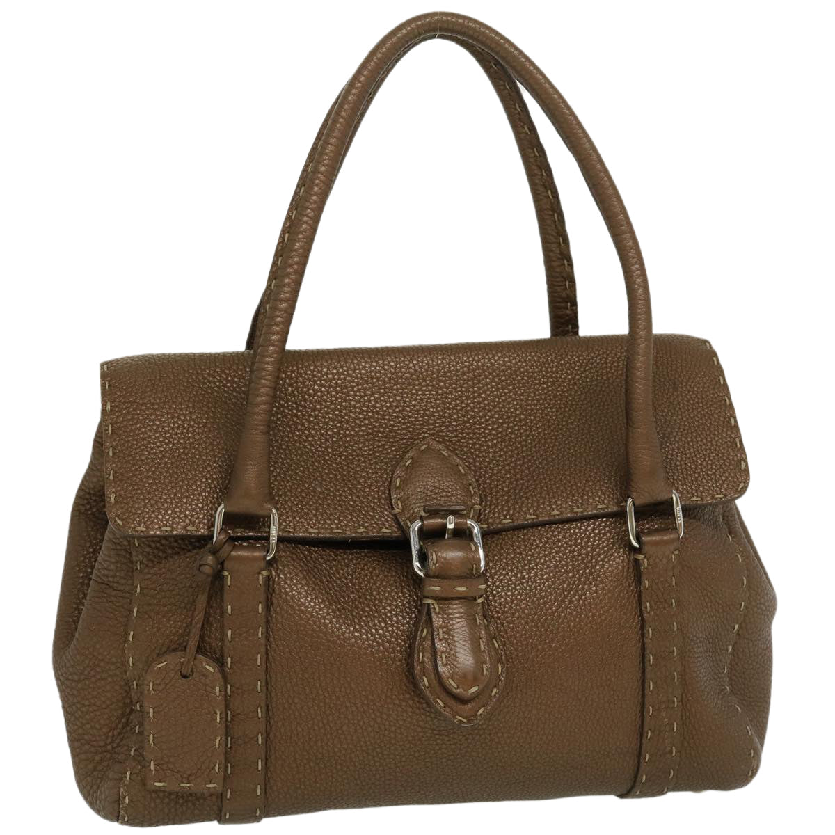 FENDI Hand Bag Leather Brown fm1328