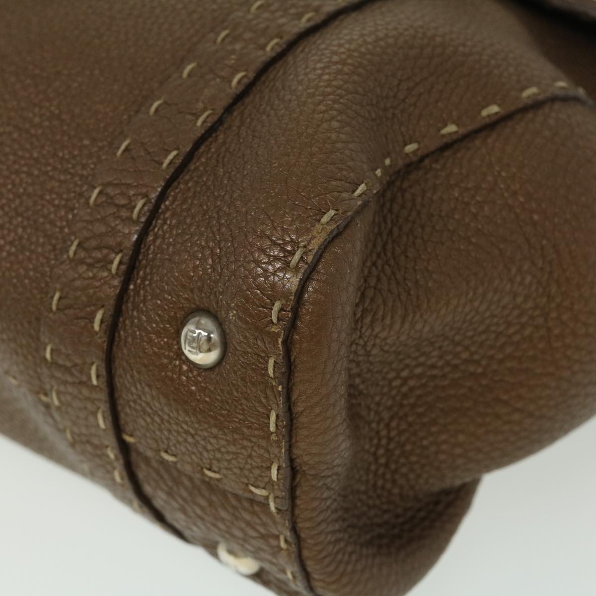 FENDI Hand Bag Leather Brown fm1328