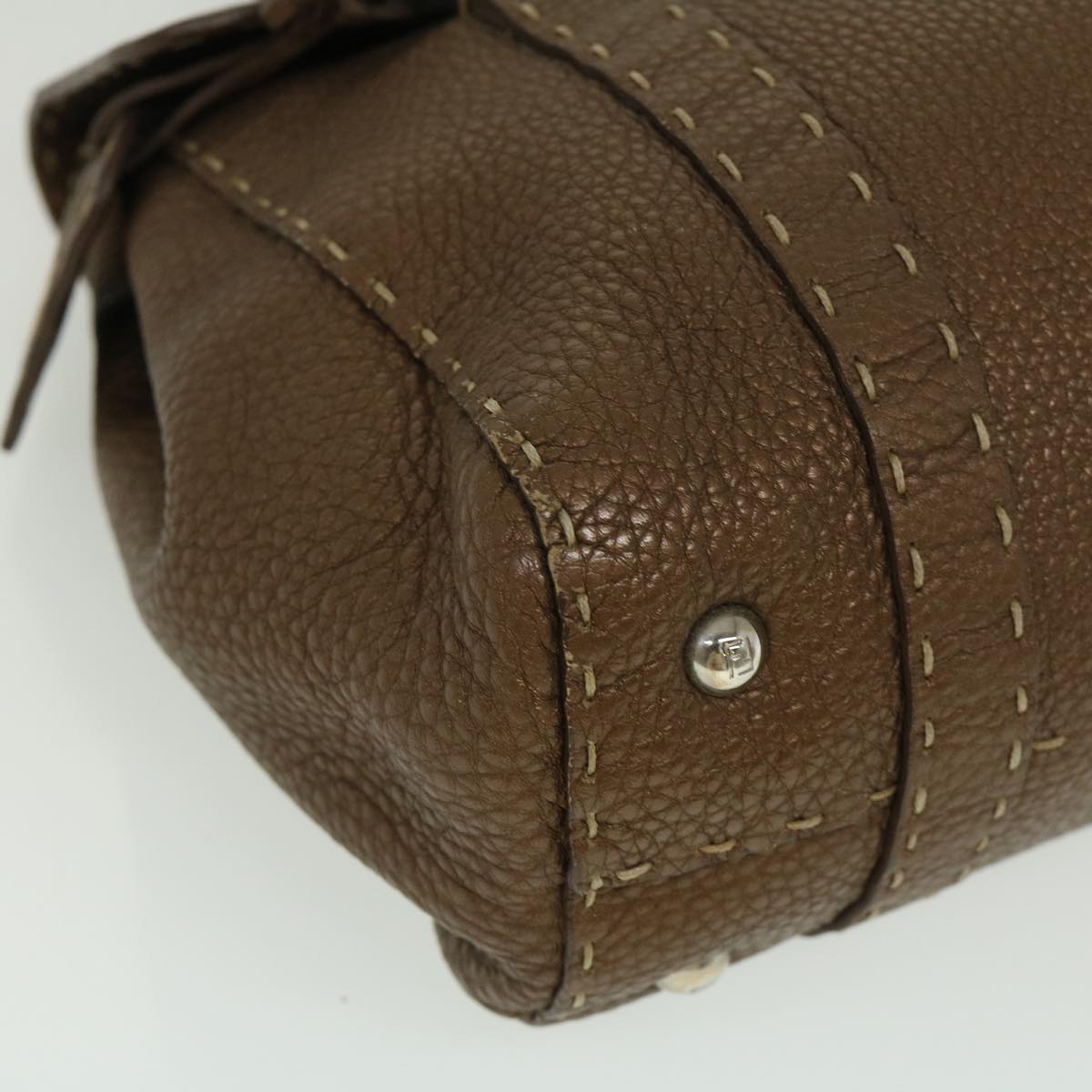 FENDI Hand Bag Leather Brown fm1328