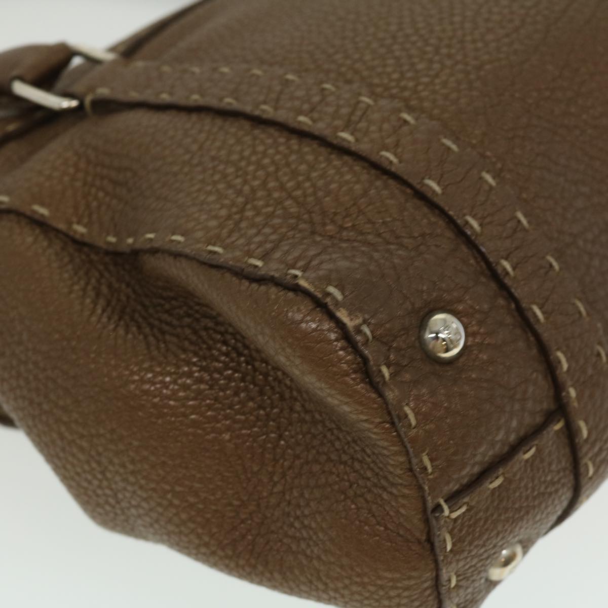 FENDI Hand Bag Leather Brown fm1328