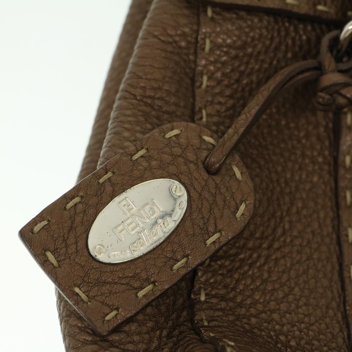 FENDI Hand Bag Leather Brown fm1328