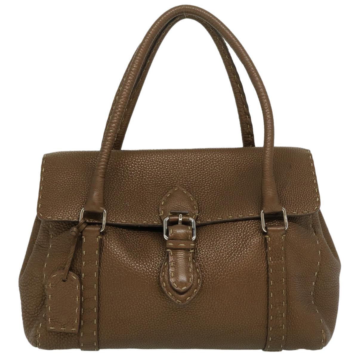 FENDI Hand Bag Leather Brown fm1328