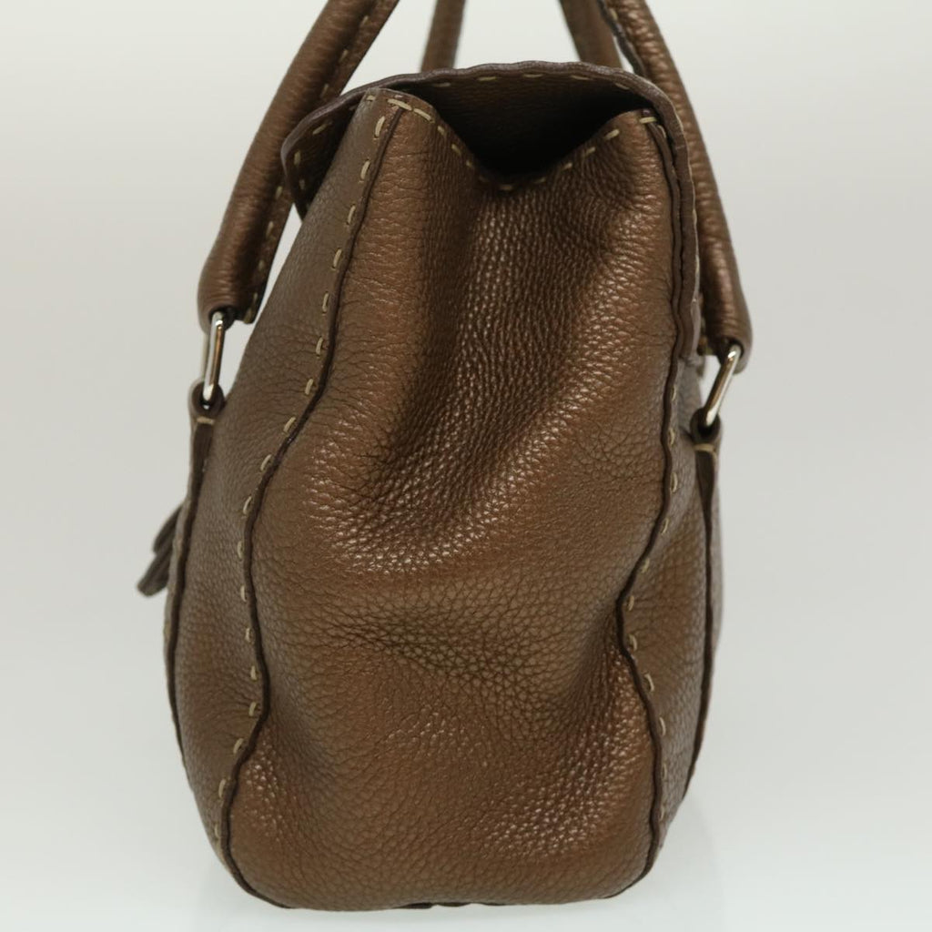 FENDI Hand Bag Leather Brown fm1328