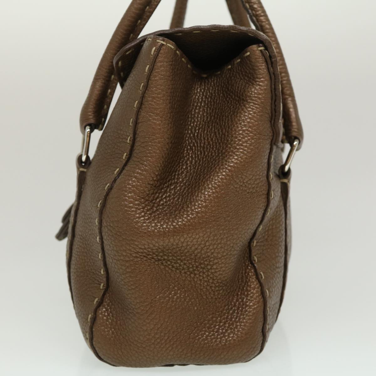 FENDI Hand Bag Leather Brown fm1328