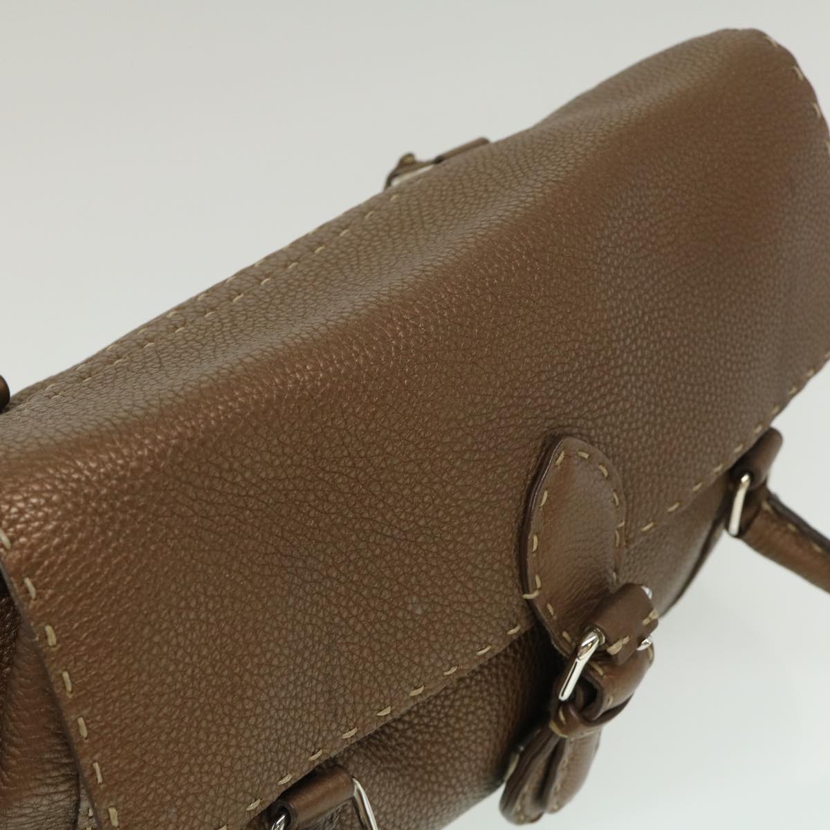 FENDI Hand Bag Leather Brown fm1328