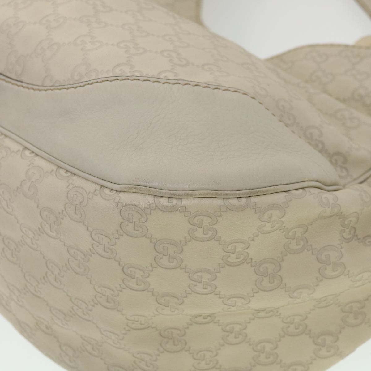 GUCCI GG Canvas Tote Bag Leather White fm1564