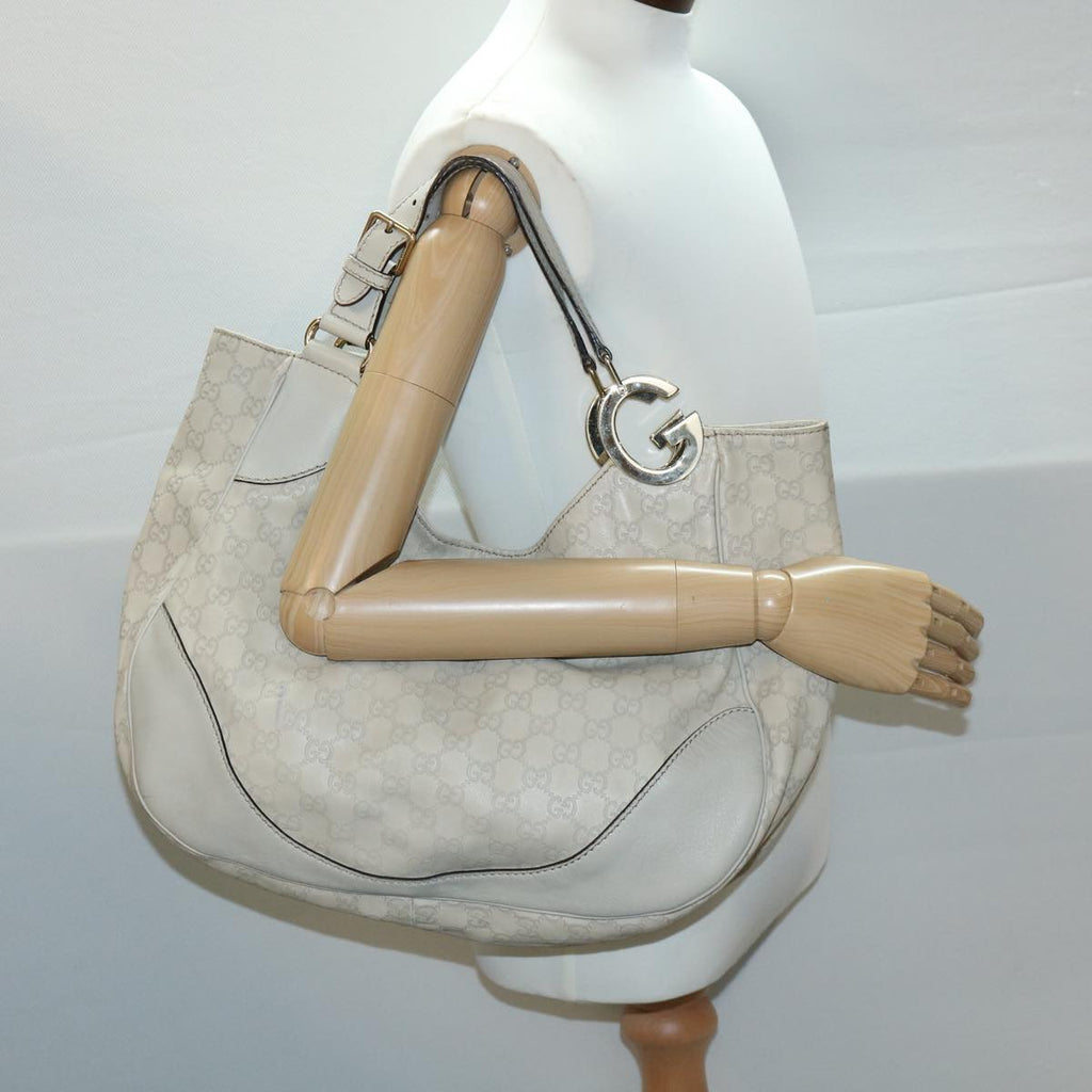 GUCCI GG Canvas Tote Bag Leather White fm1564