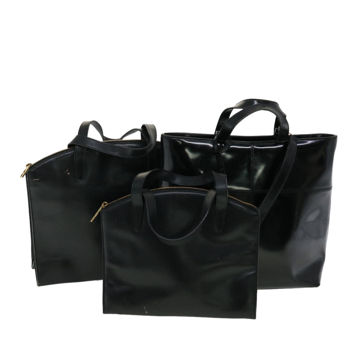 GUCCI Hand Bag Leather 3Set Black fm1716