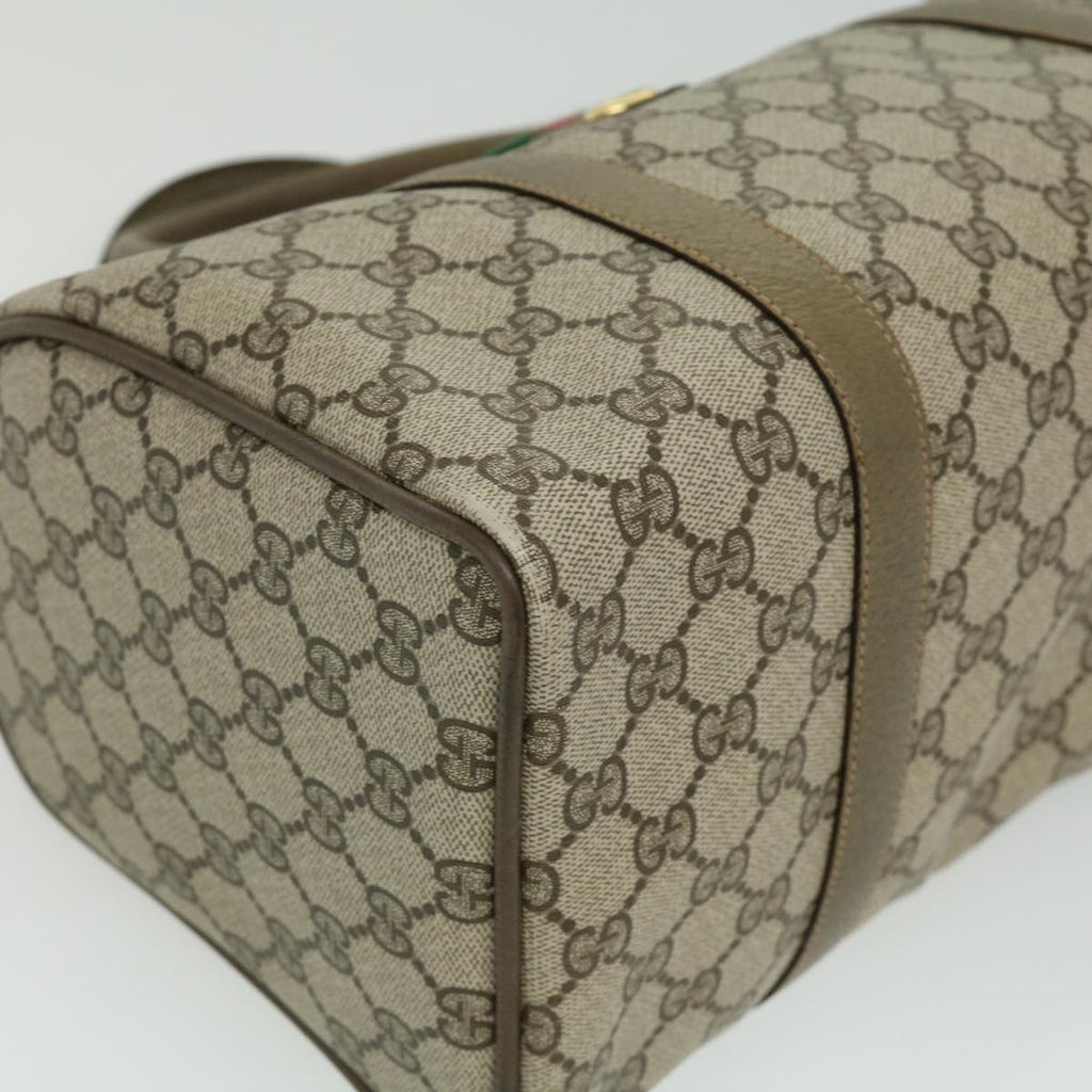 GUCCI Web Sherry Line GG Canvas Boston Bag PVC Leather Beige Green fm1775