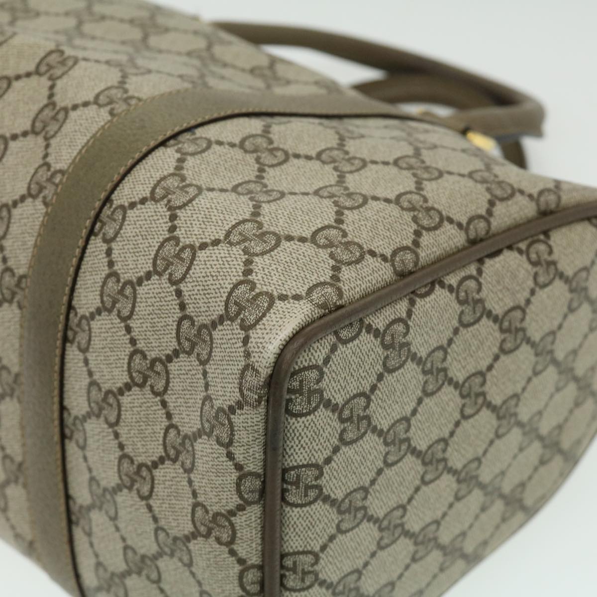 GUCCI Web Sherry Line GG Canvas Boston Bag PVC Leather Beige Green fm1775