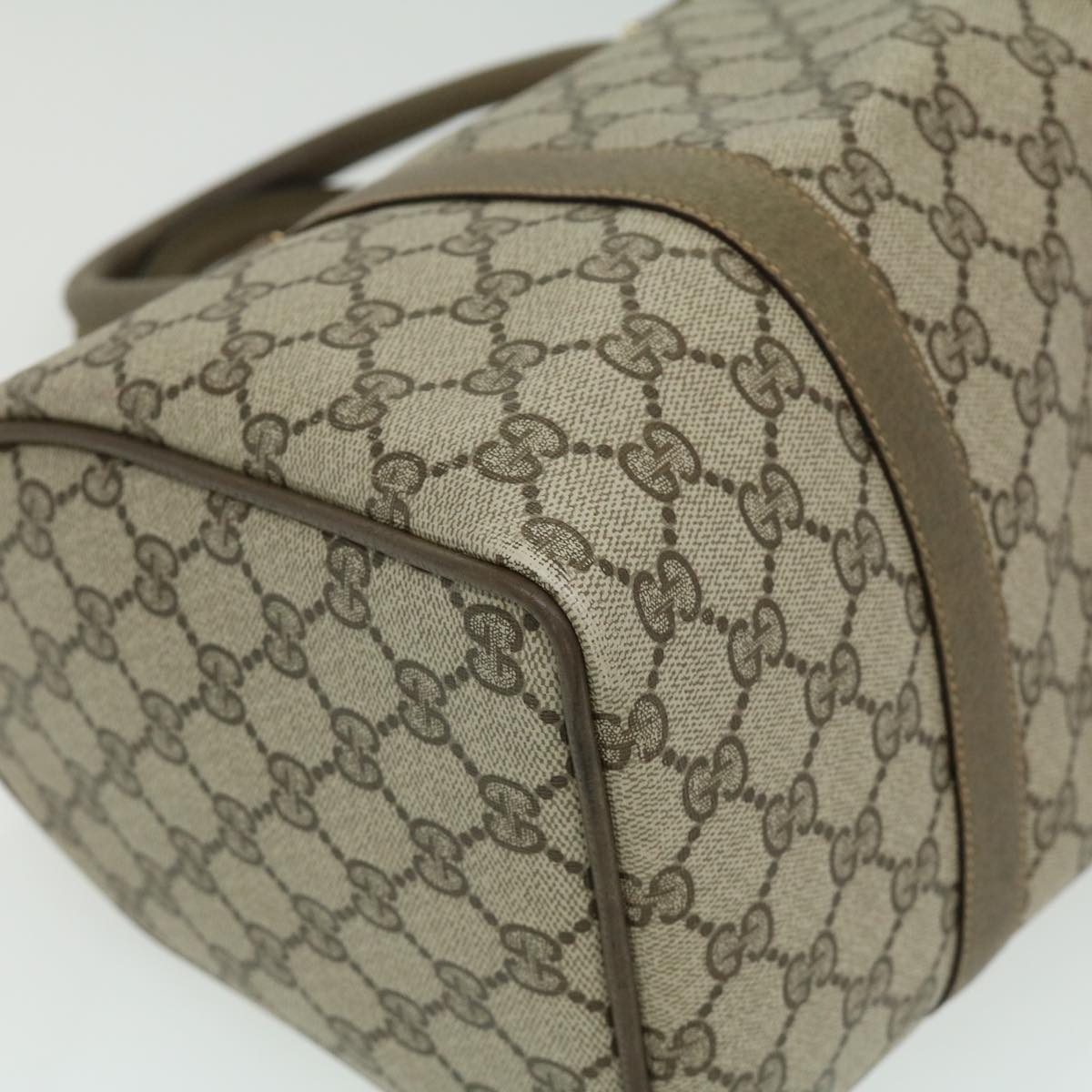 GUCCI Web Sherry Line GG Canvas Boston Bag PVC Leather Beige Green fm1775