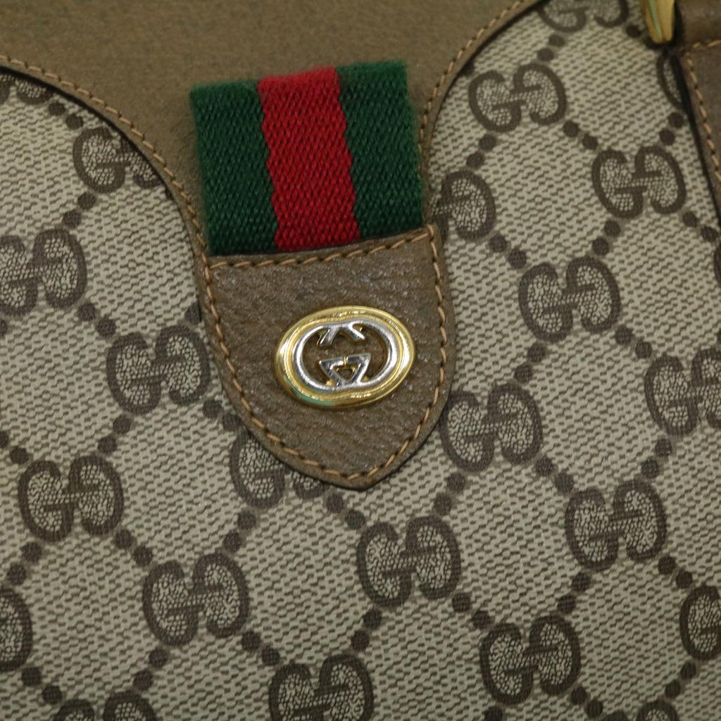 GUCCI Web Sherry Line GG Canvas Boston Bag PVC Leather Beige Green fm1775
