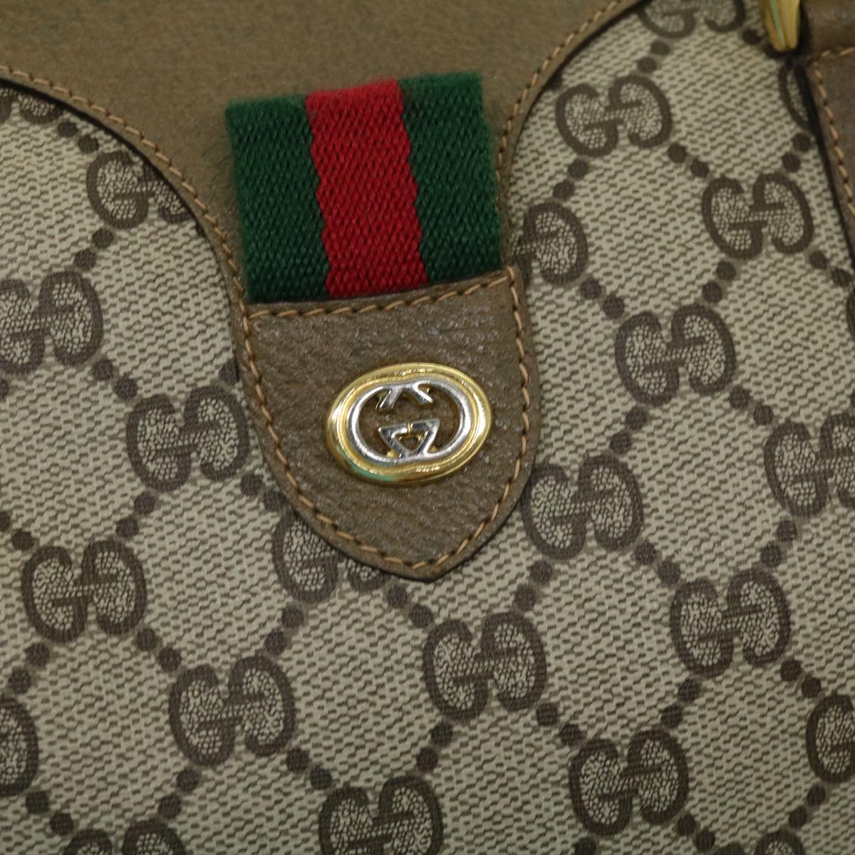 GUCCI Web Sherry Line GG Canvas Boston Bag PVC Leather Beige Green fm1775