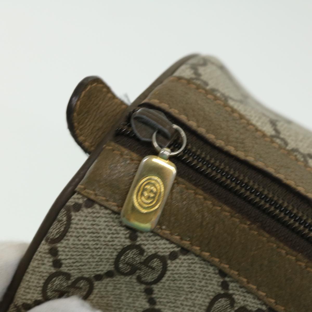 GUCCI Web Sherry Line GG Canvas Boston Bag PVC Leather Beige Green fm1775
