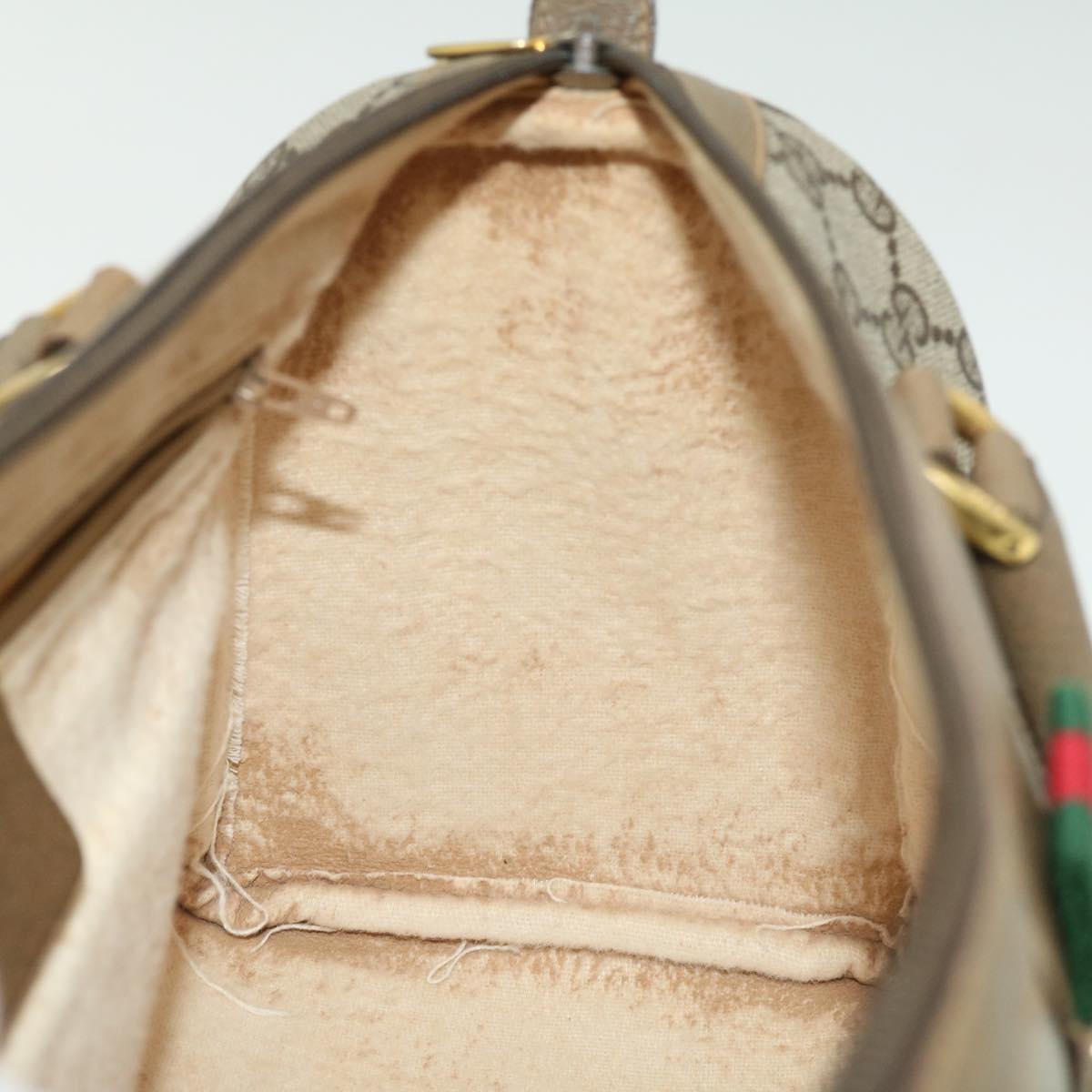 GUCCI Web Sherry Line GG Canvas Boston Bag PVC Leather Beige Green fm1775