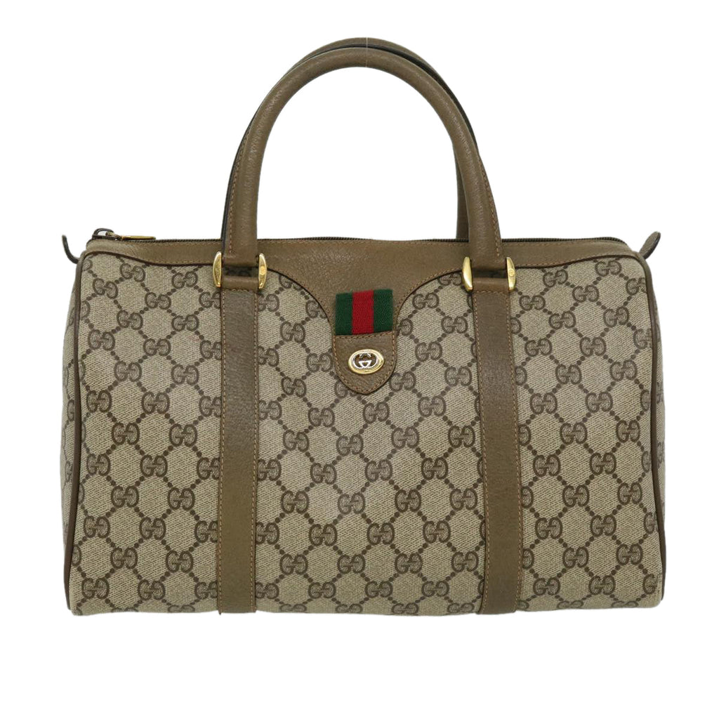 GUCCI Web Sherry Line GG Canvas Boston Bag PVC Leather Beige Green fm1775