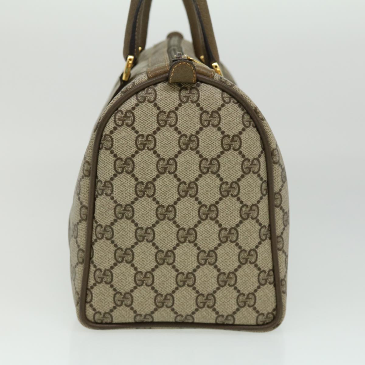 GUCCI Web Sherry Line GG Canvas Boston Bag PVC Leather Beige Green fm1775