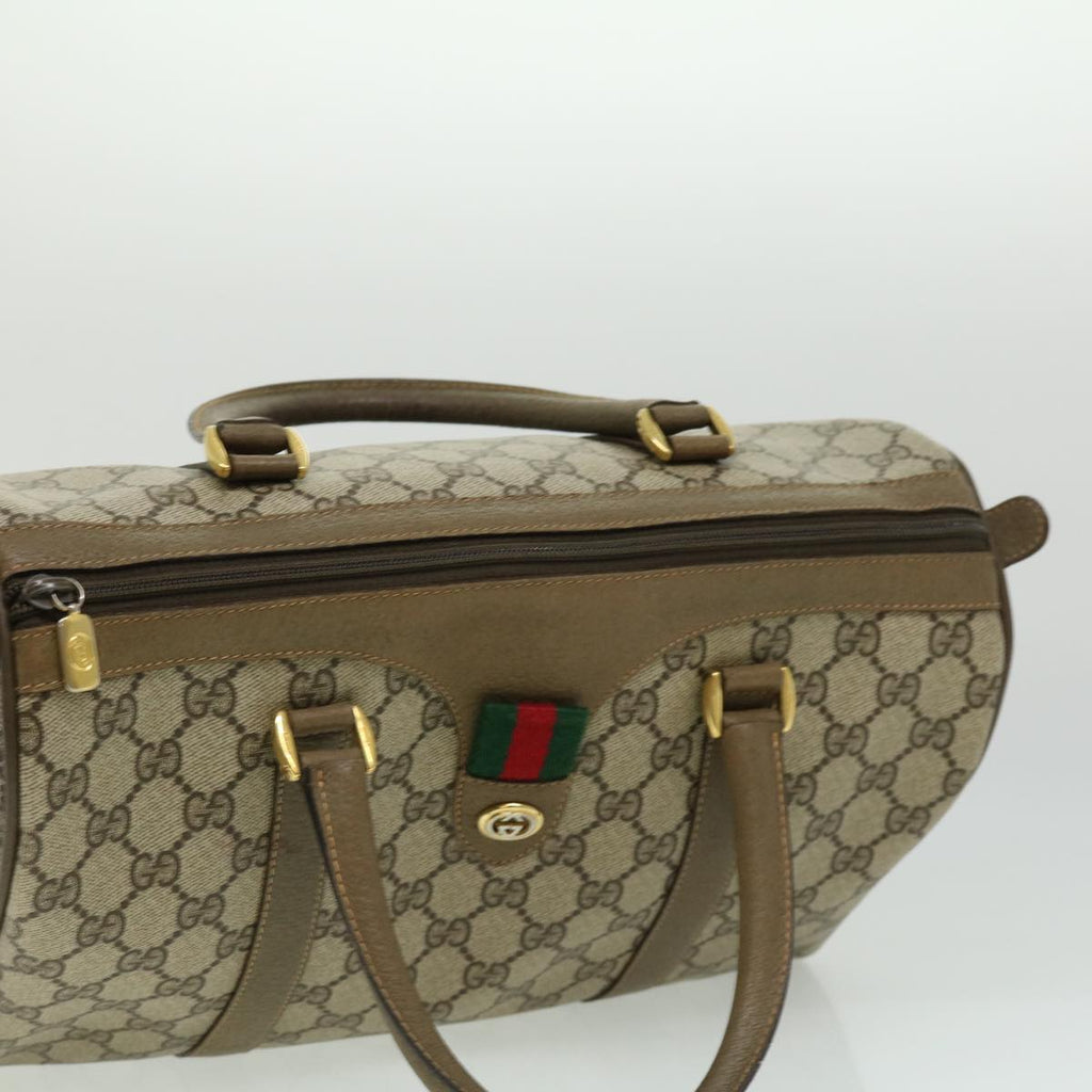 GUCCI Web Sherry Line GG Canvas Boston Bag PVC Leather Beige Green fm1775