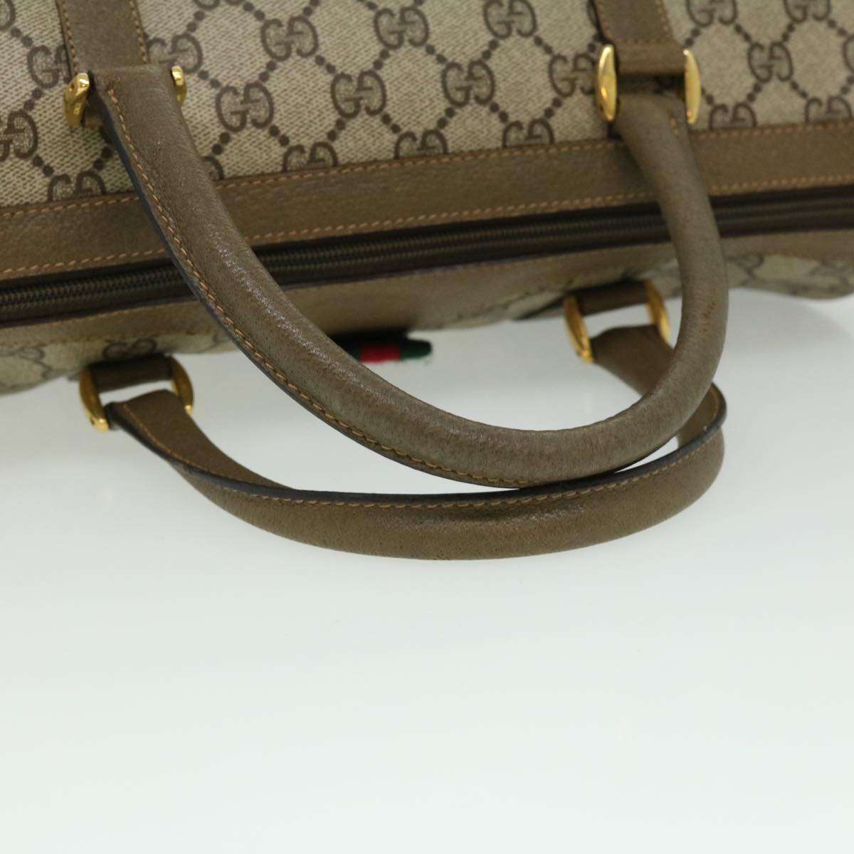 GUCCI Web Sherry Line GG Canvas Boston Bag PVC Leather Beige Green fm1775