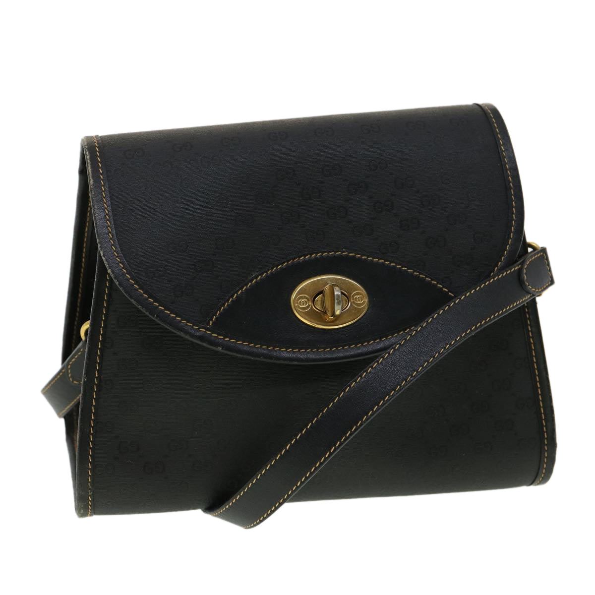GUCCI Micro GG Canvas Turn Lock Shoulder Bag Black fm1814