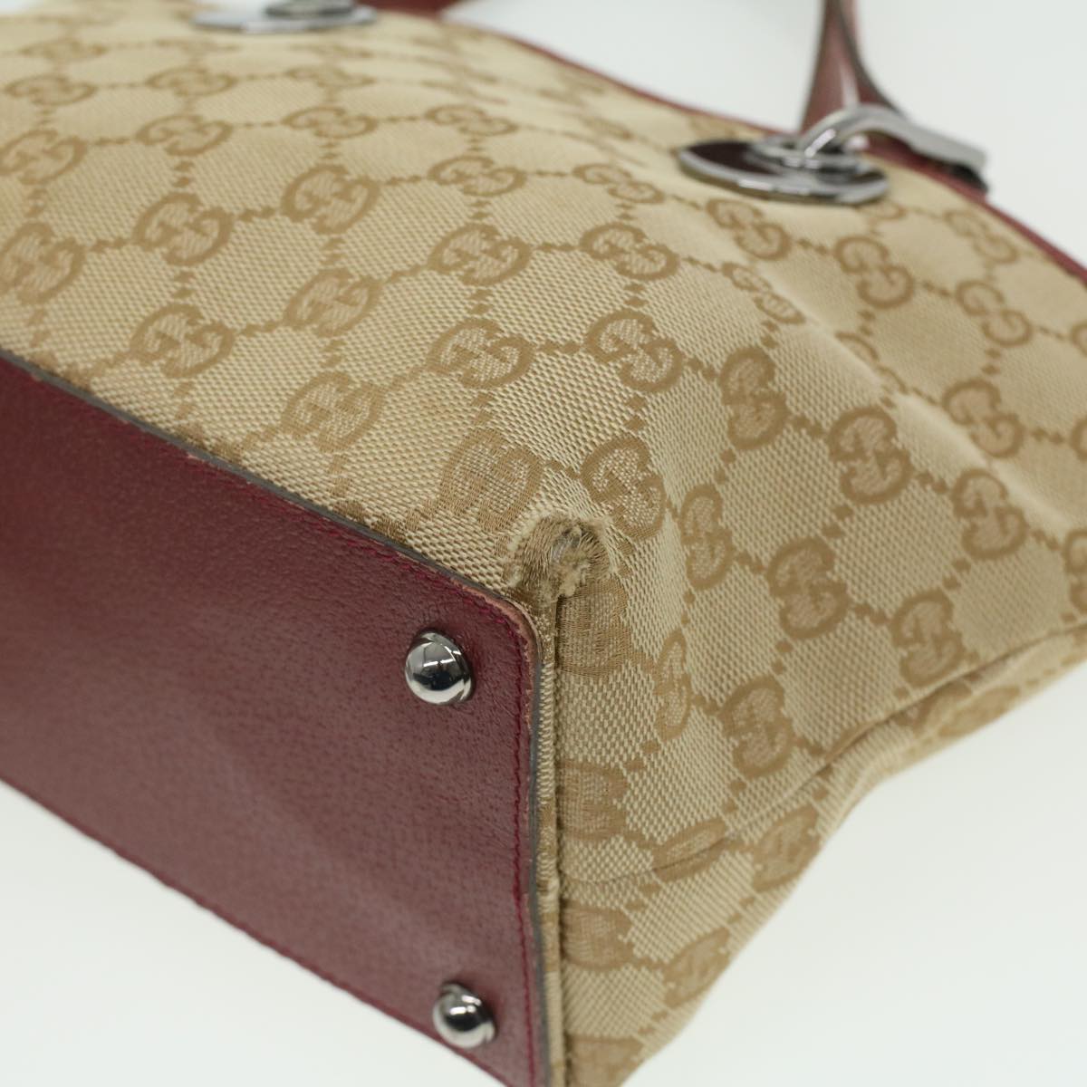 GUCCI GG Canvas Hand Bag Beige Red 120844 fm1892