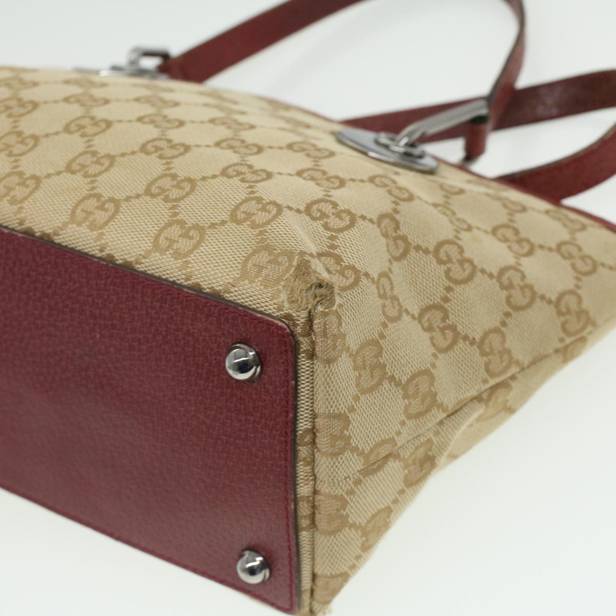 GUCCI GG Canvas Hand Bag Beige Red 120844 fm1892