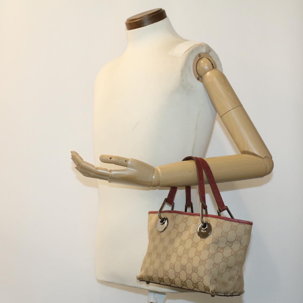GUCCI GG Canvas Hand Bag Beige Red 120844 fm1892