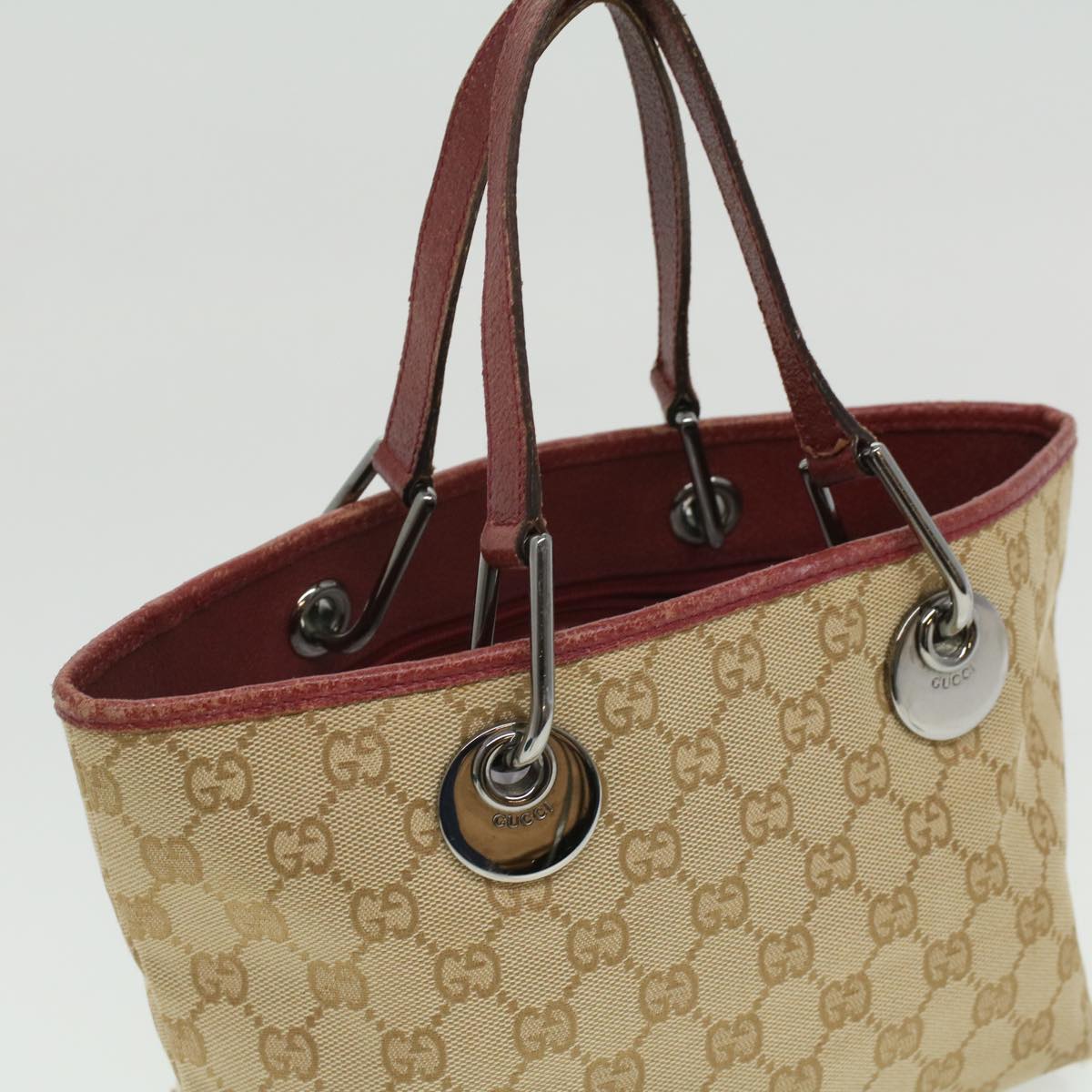 GUCCI GG Canvas Hand Bag Beige Red 120844 fm1892