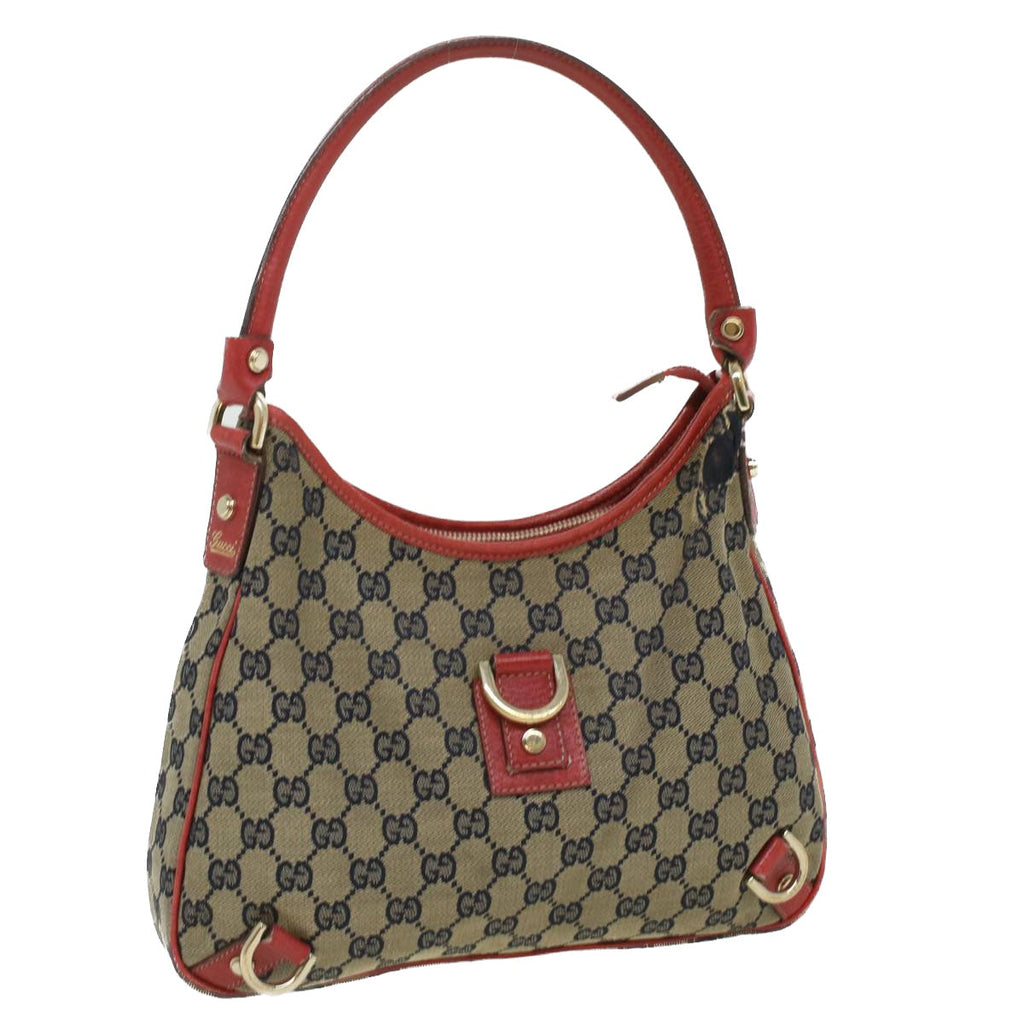 GUCCI GG Canvas Shoulder Bag Beige Red fm1893