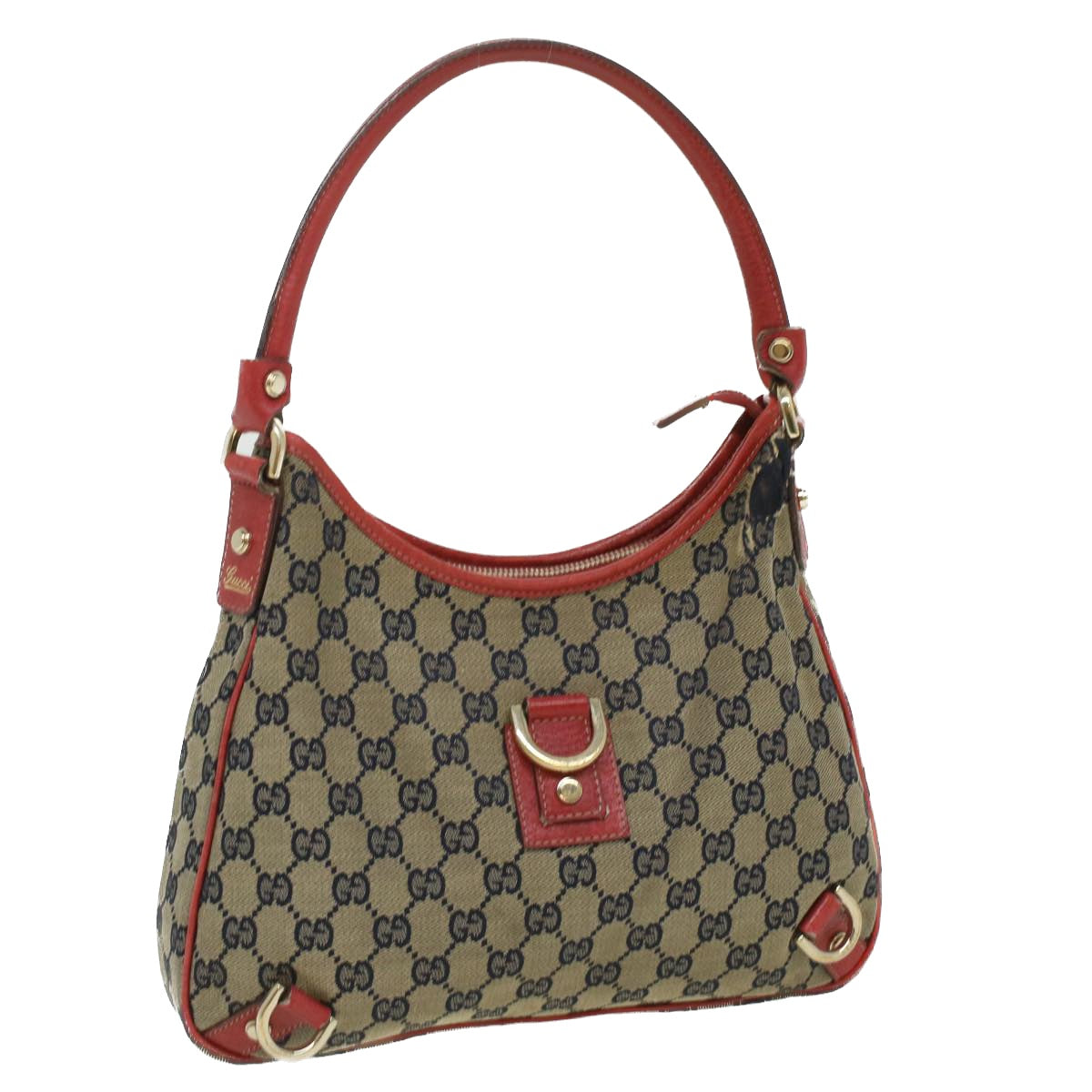 GUCCI GG Canvas Shoulder Bag Beige Red fm1893