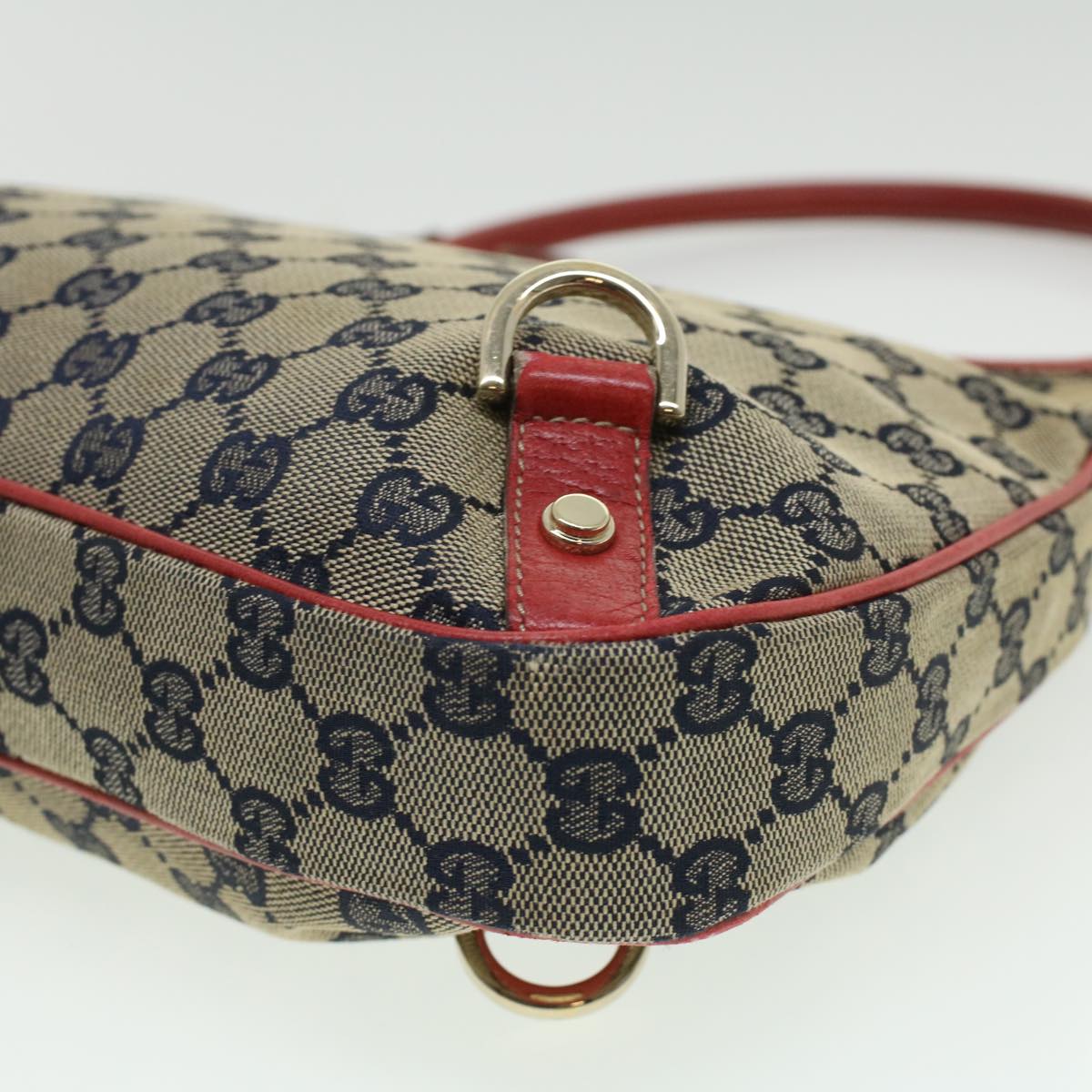GUCCI GG Canvas Shoulder Bag Beige Red fm1893