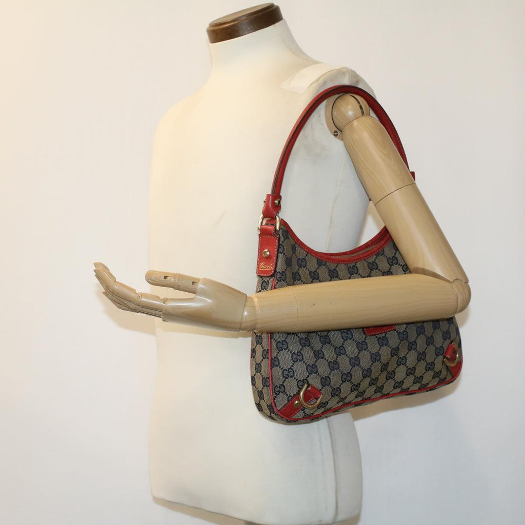 GUCCI GG Canvas Shoulder Bag Beige Red fm1893