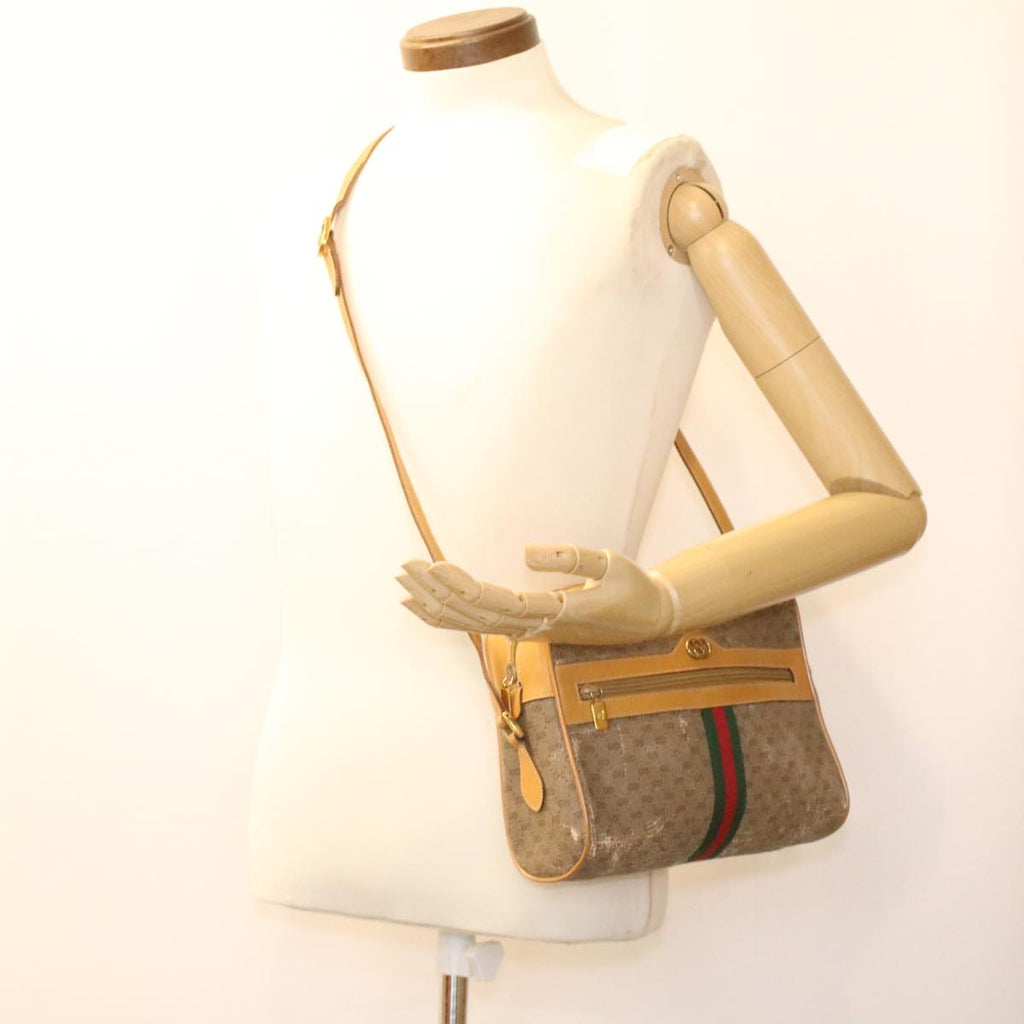 GUCCI Micro GG Canvas Web Sherry Line Shoulder Bag Beige Red Green fm1935