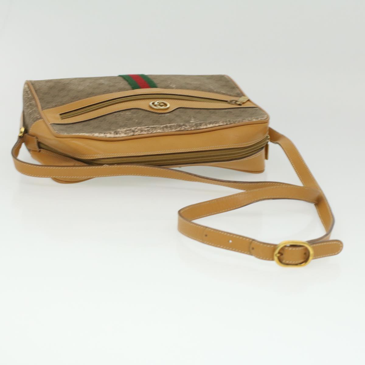 GUCCI Micro GG Canvas Web Sherry Line Shoulder Bag Beige Red Green fm1935