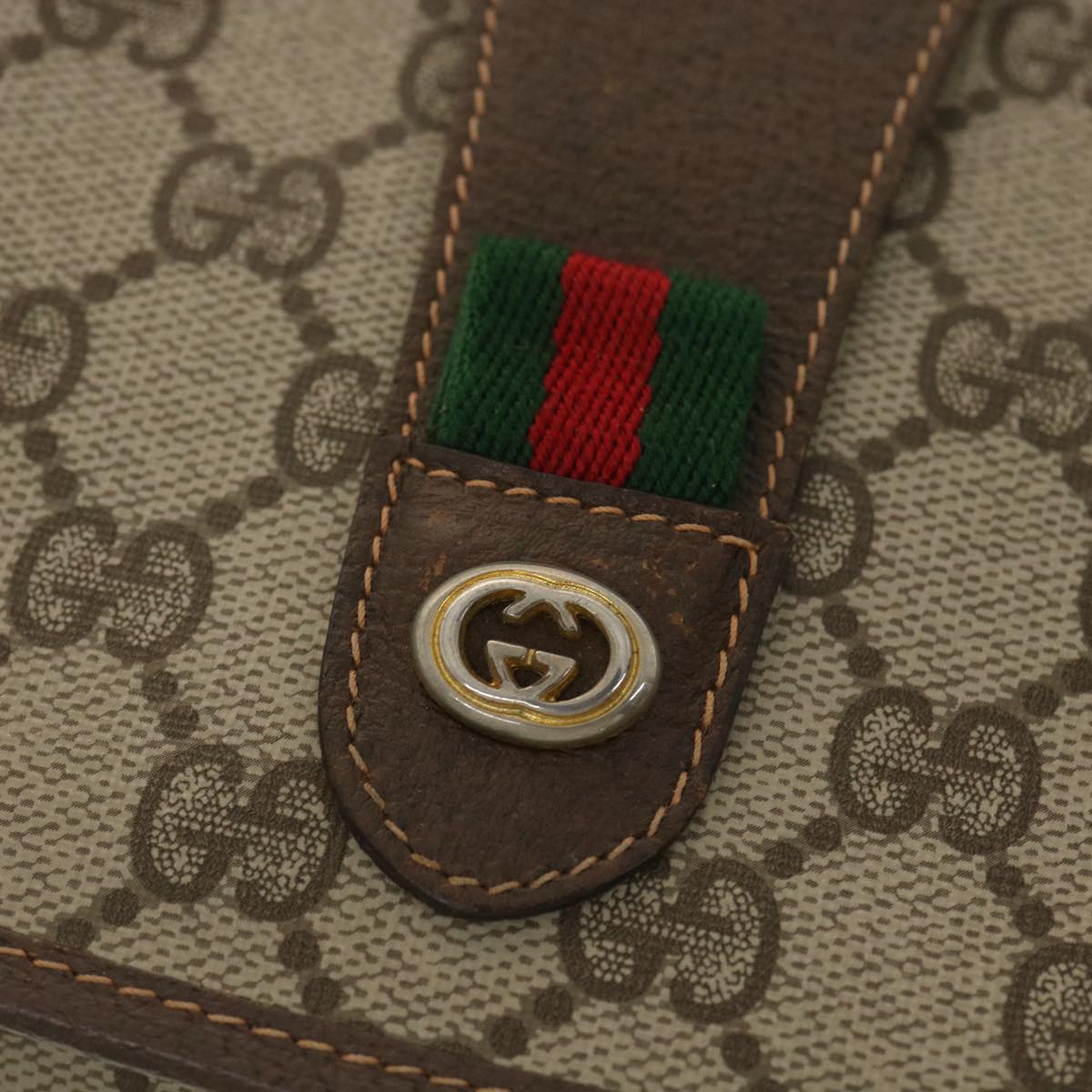 GUCCI GG Canvas Web Sherry Line Clutch Bag Beige Red 156.01.031 fm2132