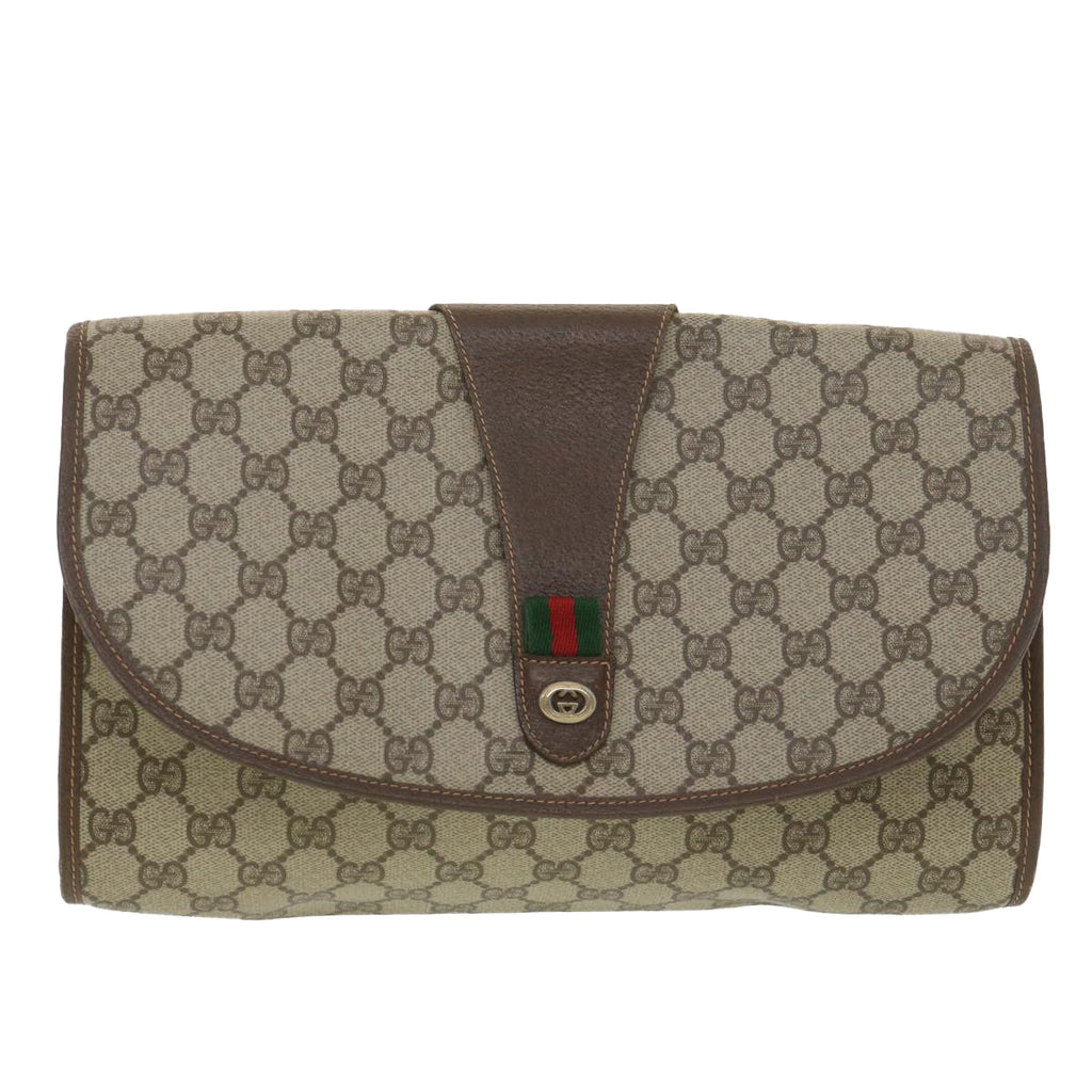 GUCCI GG Canvas Web Sherry Line Clutch Bag Beige Red 156.01.031 fm2132